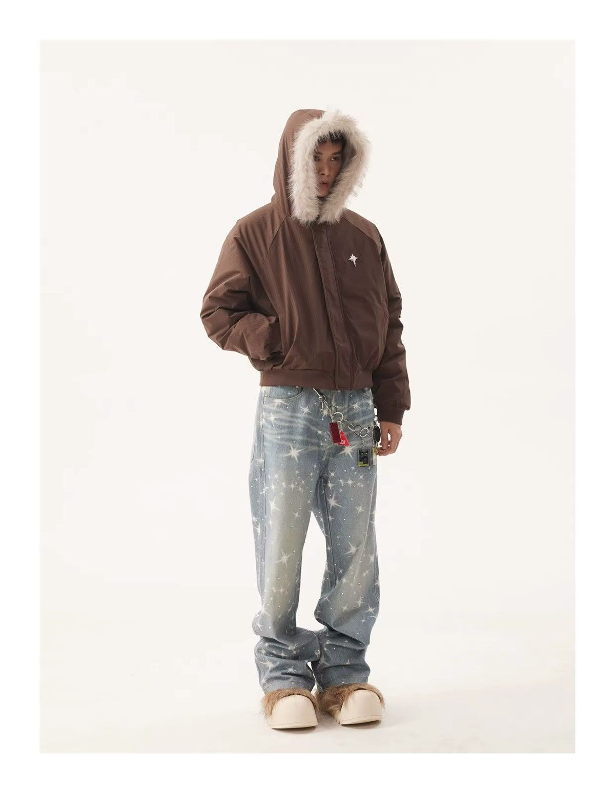 Other Winter Autumn Warm Fur Collar Hooded Quilted Padded Jacket Size US M / EU 48-50 / 2 - 5 Thumbnail
