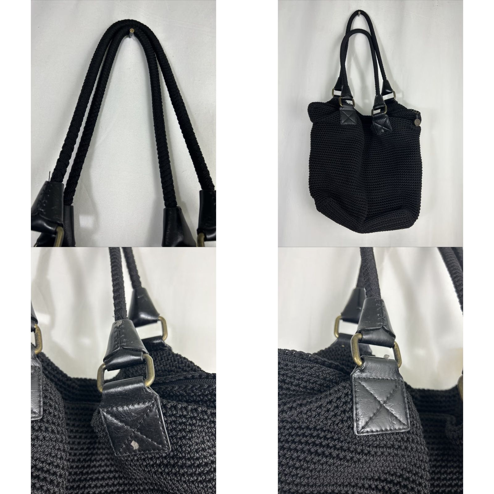 The Sak The Sak Shoulder Bag knit Black 11x6x9 Double Handles Zip Womens Boho Size ONE SIZE - 8 Thumbnail