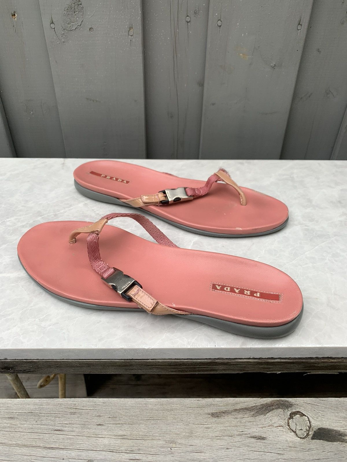 Designer × Prada Pink Prada Flip Flops Y2K 2000s Sport Thong Sandals Slip-on Size US 7.5 / IT 37.5 - 2 Thumbnail
