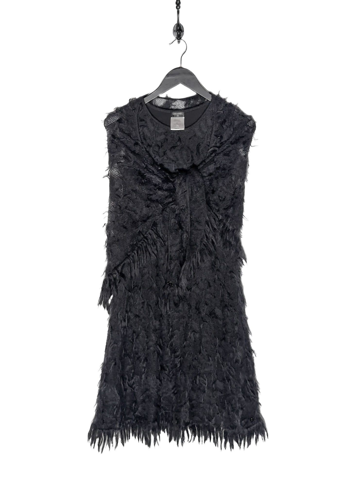 Chanel Chanel FW09 Black Mohair Blend Shift Dress w/ Fringed Shawl Size S / US 4 / IT 40 - 1 Thumbnail