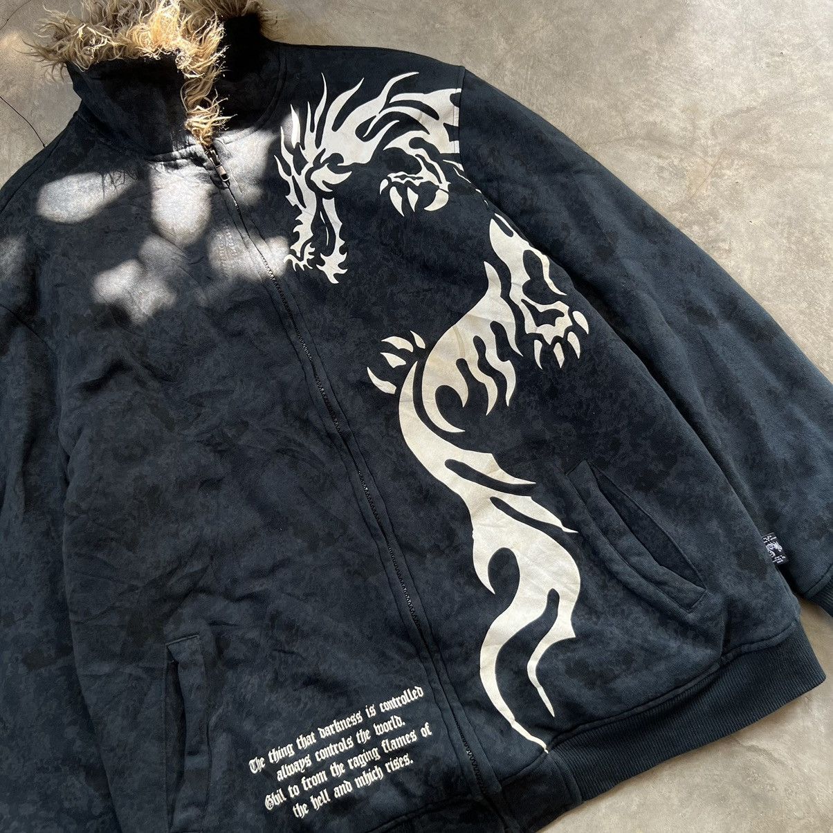 If Six Was Nine 2000s DJ Free If Six Was Nine Style Fur Dragon Zip up Jacket Size US L / EU 52-54 / 3 - 4 Thumbnail