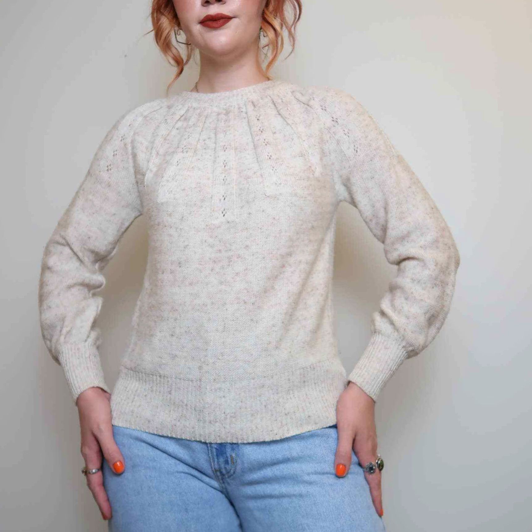 Vintage VINTAGE Genesis sweater M Cream speckled knit acrylic silk blend 80s Secretary/Geek casual Women’s Size M / US 6-8 / IT 42-44 - 4 Thumbnail