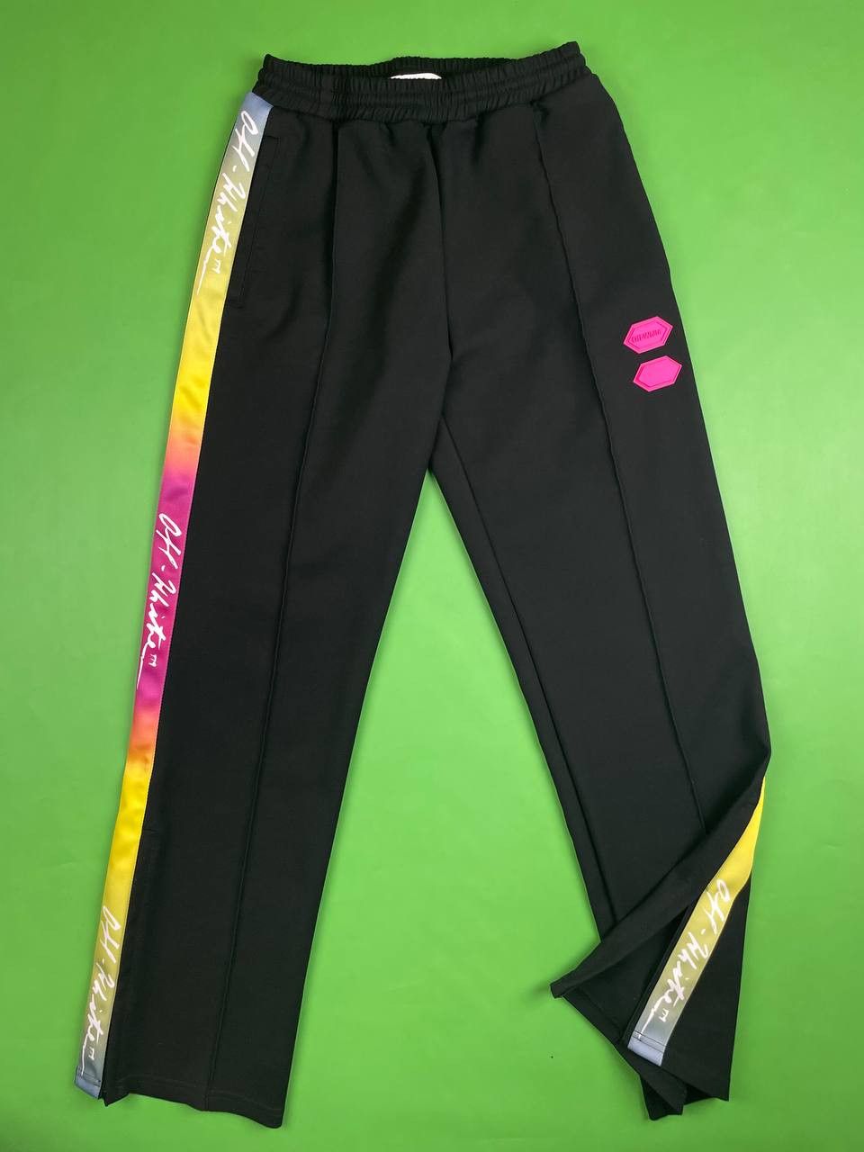 image of Off White Off-White C/o Virgil Abloh Black Side Stripe Rainbow Pants in Black/Rainbow, Women's (Siz