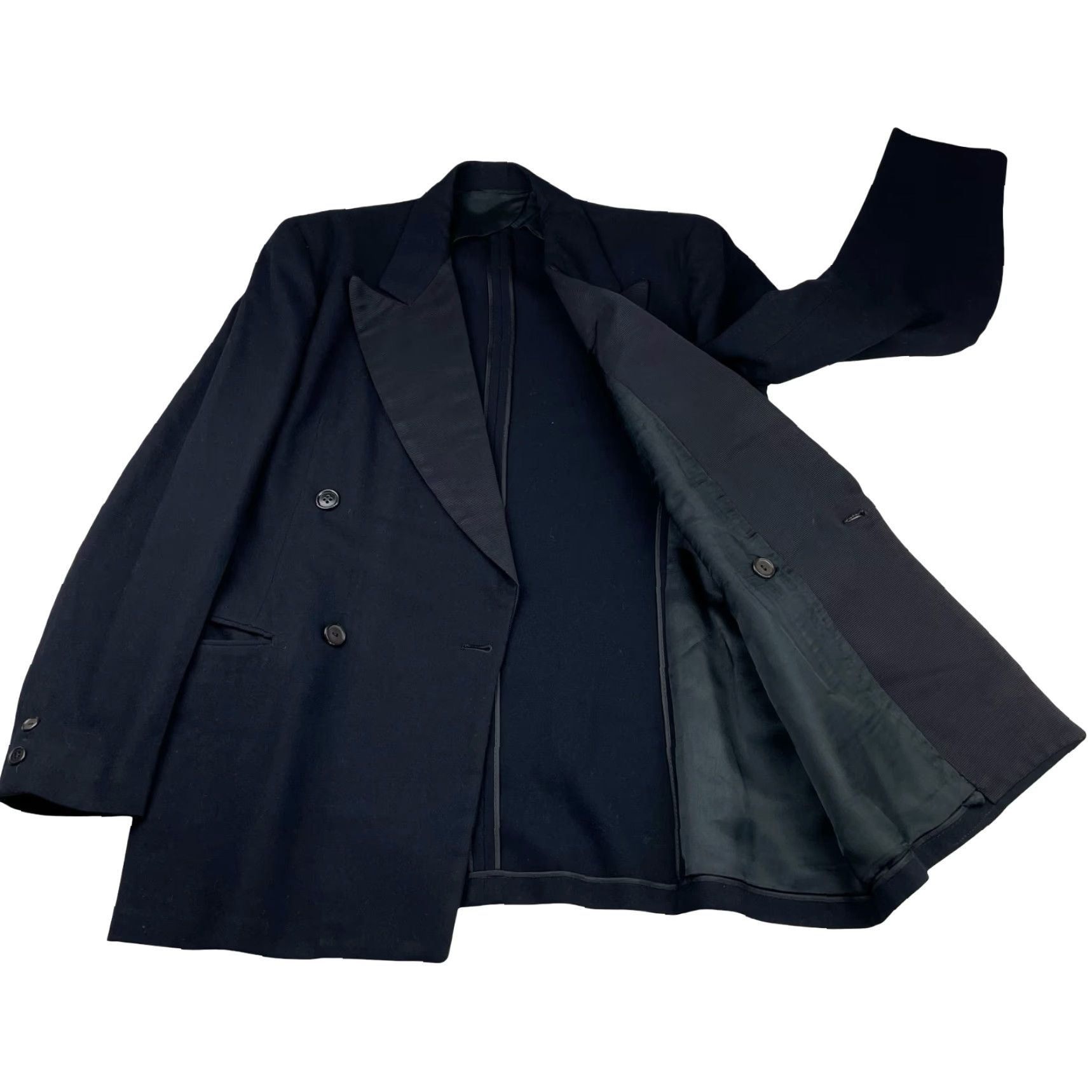 Doublet VTG Bespoke Men’s Tuxedo Jacket Navy Blue Double-Breasted Four-Button 38S Wool Flannel Vintage Wedding Mens Size 38R - 3 Thumbnail