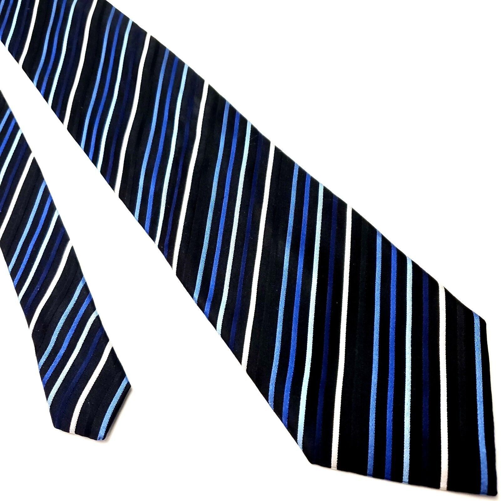 Designer Valerio Garati Black Blue Silk Tie Woven Striped Size ONE SIZE - 1 Thumbnail