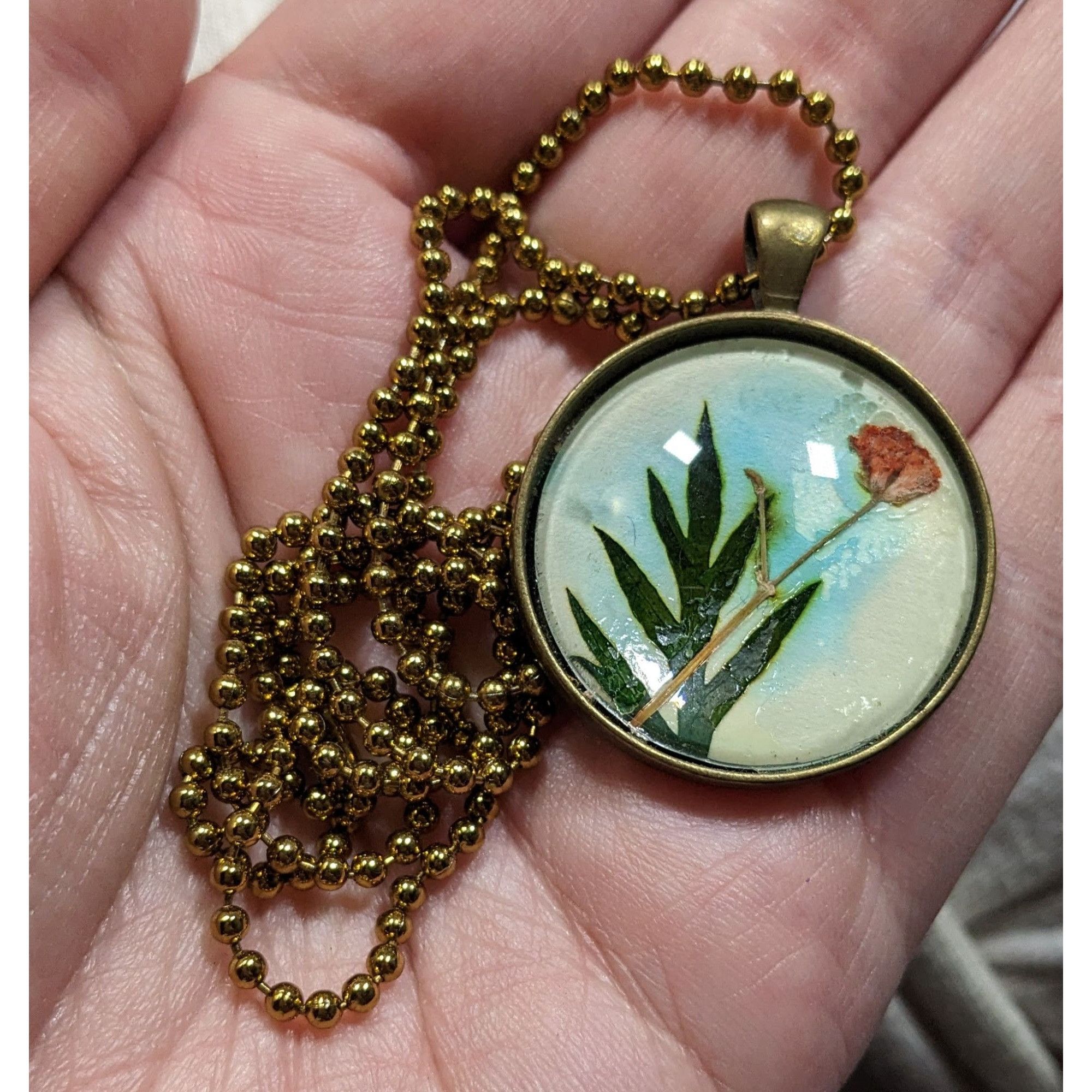 Other Painted Flower Pendant Necklace With Glass Dome & Gold-Tone Size ONE SIZE - 3 Thumbnail