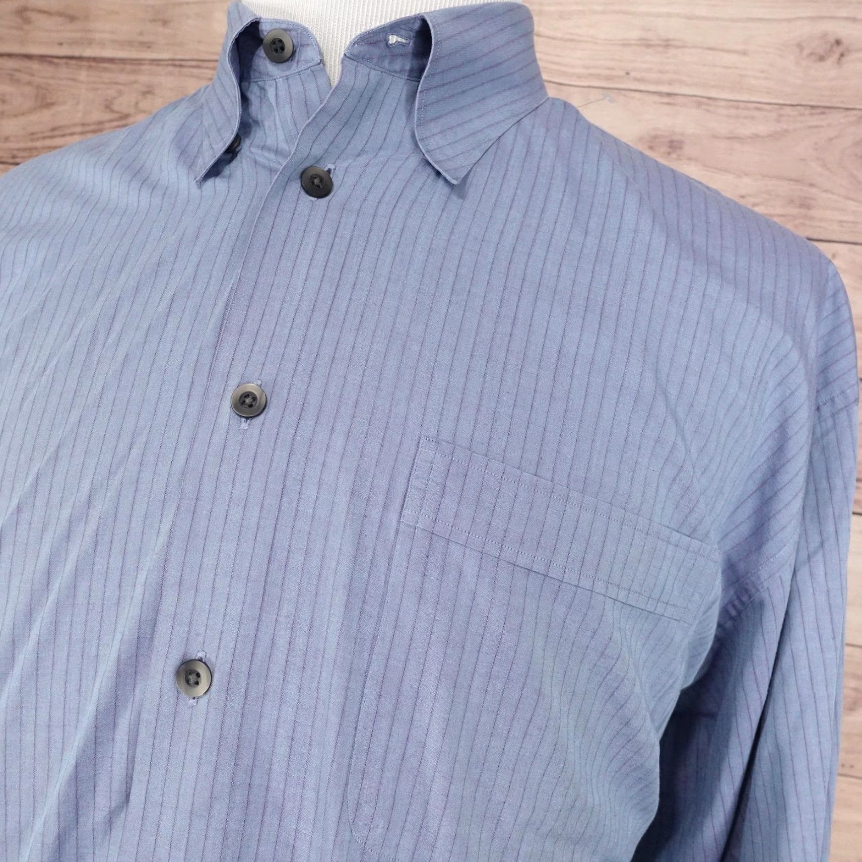 Nordstrom John W. Nordstrom Shirt Mens XL Blue Pinstripe Button-Down Long Sleeve Pocket Size US XL / EU 56 / 4 - 2 Thumbnail