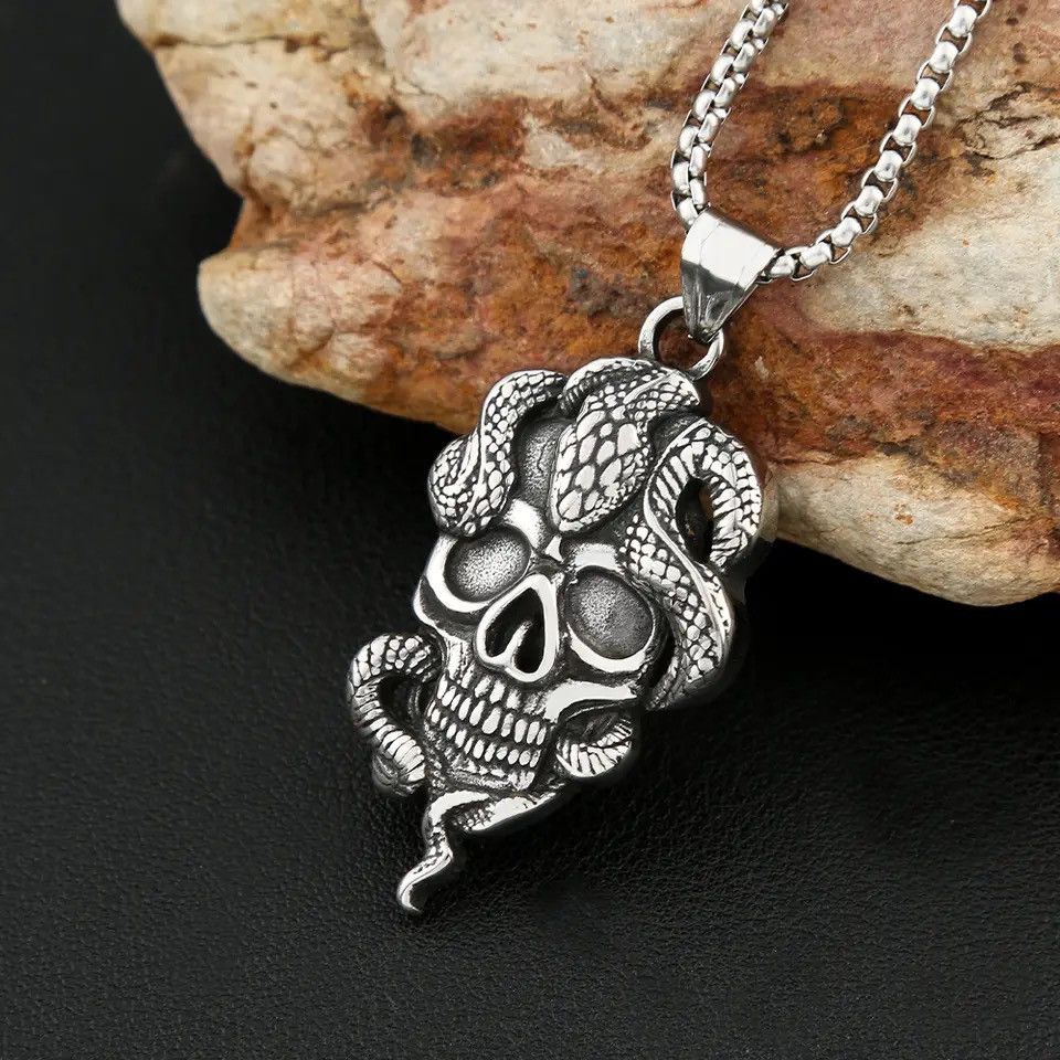 Jewelry Gothic Vintage Snake Skull Necklace Size ONE SIZE - 1 Thumbnail