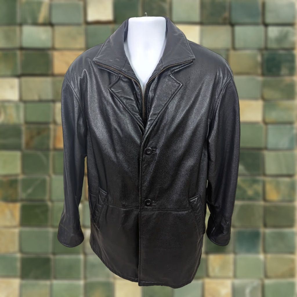 Vintage Vtg Wilsons Leather Coat Mens Large Black Thinsulate Jacket Bomber Motorcycle Jacket Long Size US L / EU 52-54 / 3 - 1 Thumbnail