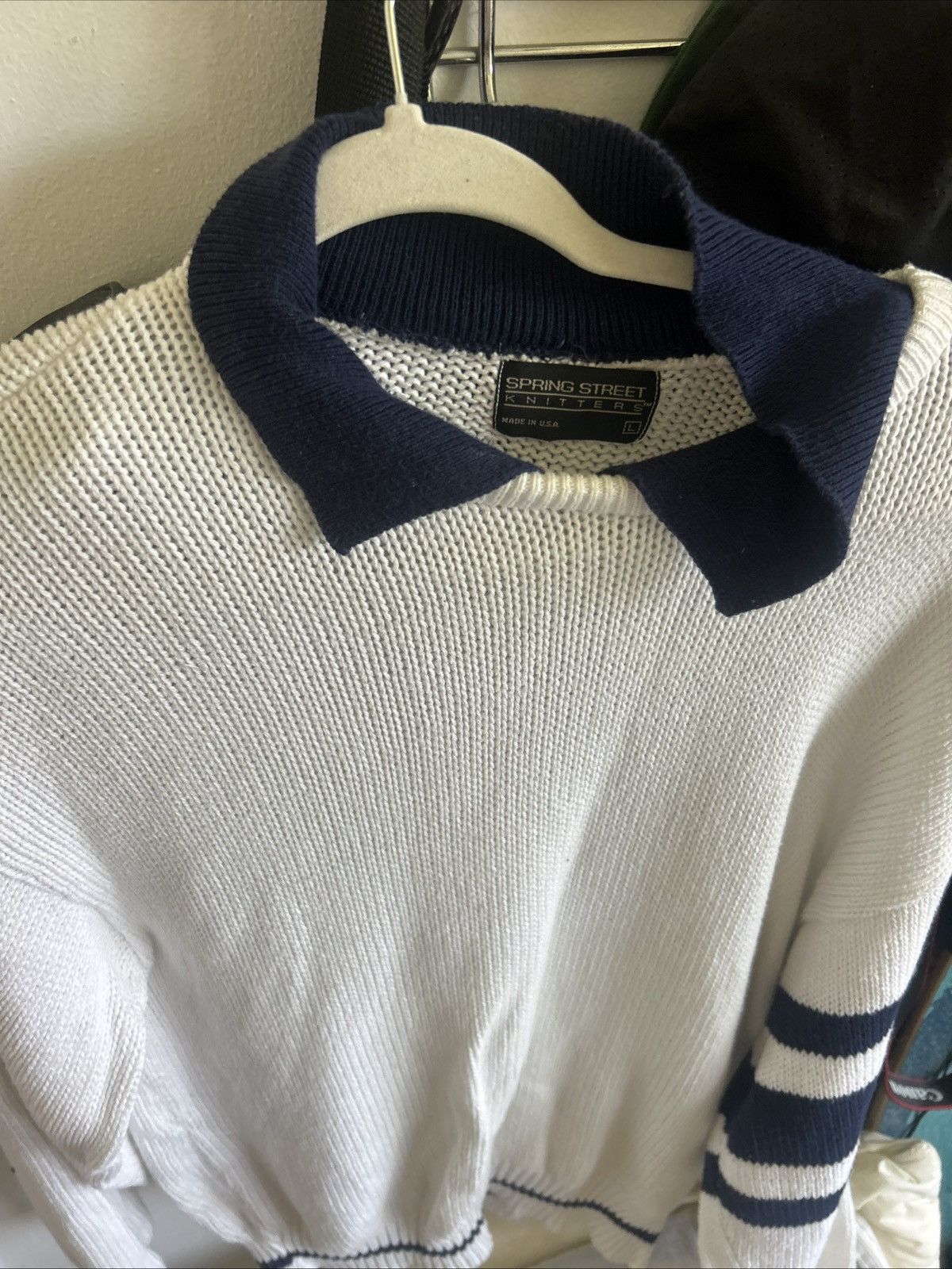 Vintage White polo knitted sweater Size US L / EU 52-54 / 3 - 4 Thumbnail
