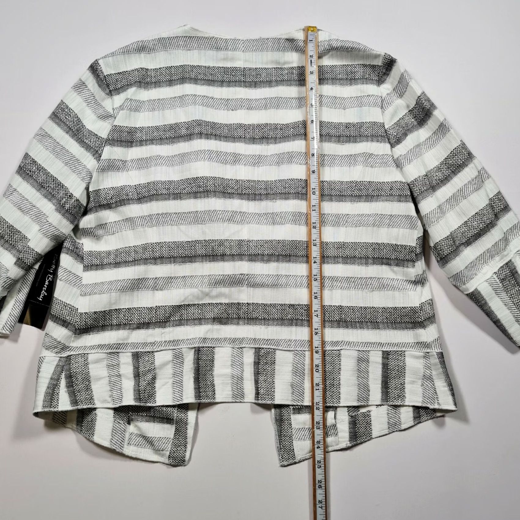 Vintage Betty Barclay Cardigan Womens 10 UK Striped Open Front White Grey Knit Size L / US 10 / IT 46 - 5 Thumbnail