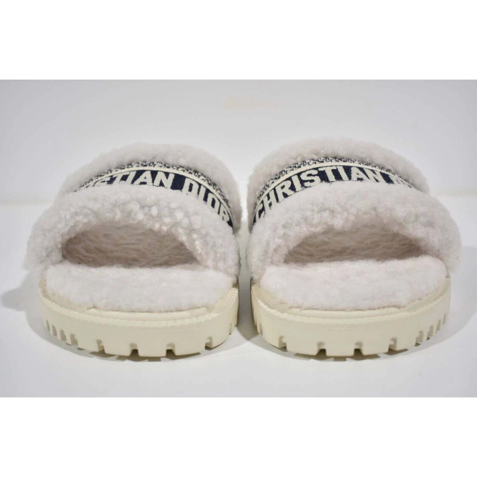 Dior Dway Shearling Fur Logo Chunky Slide Flat Sandal 40 Size US 10 / IT 40 - 5 Thumbnail
