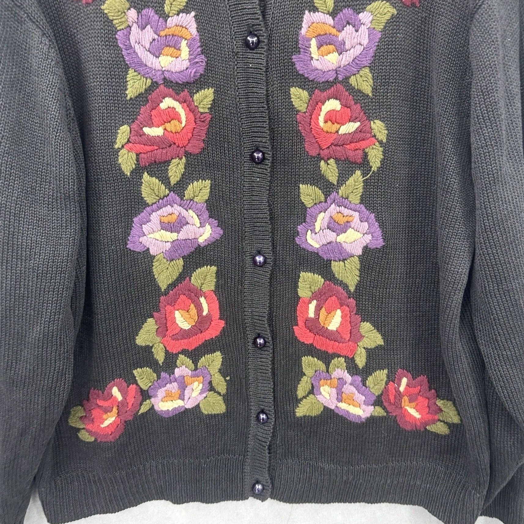 Orvis Orvis Vintage Cardigan Sweater - Womens Small Knit Floral Embroidered Black Crew Neck Vintage 80s 90s Boho Knitwear S Size S / US 4 / IT 40 - 3 Thumbnail