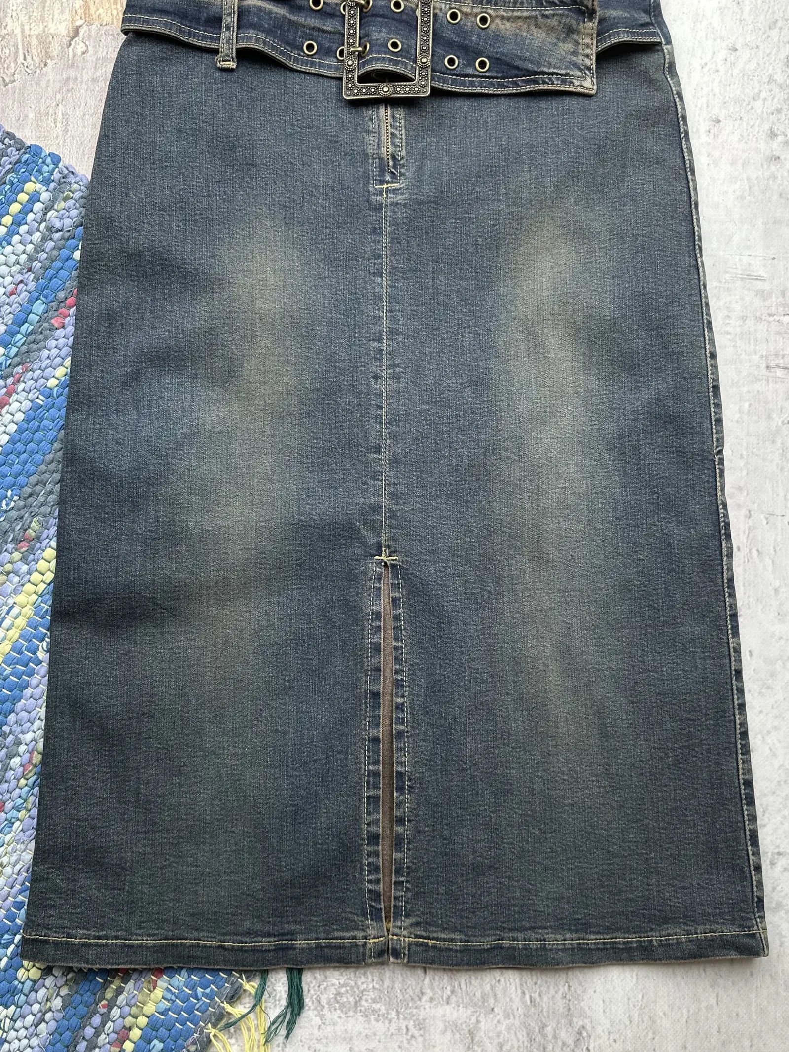 Japanese Brand Vintage Faded Maxi Skirt With Belt A540(570) Size 26" / US 2 / IT 38 - 3 Thumbnail