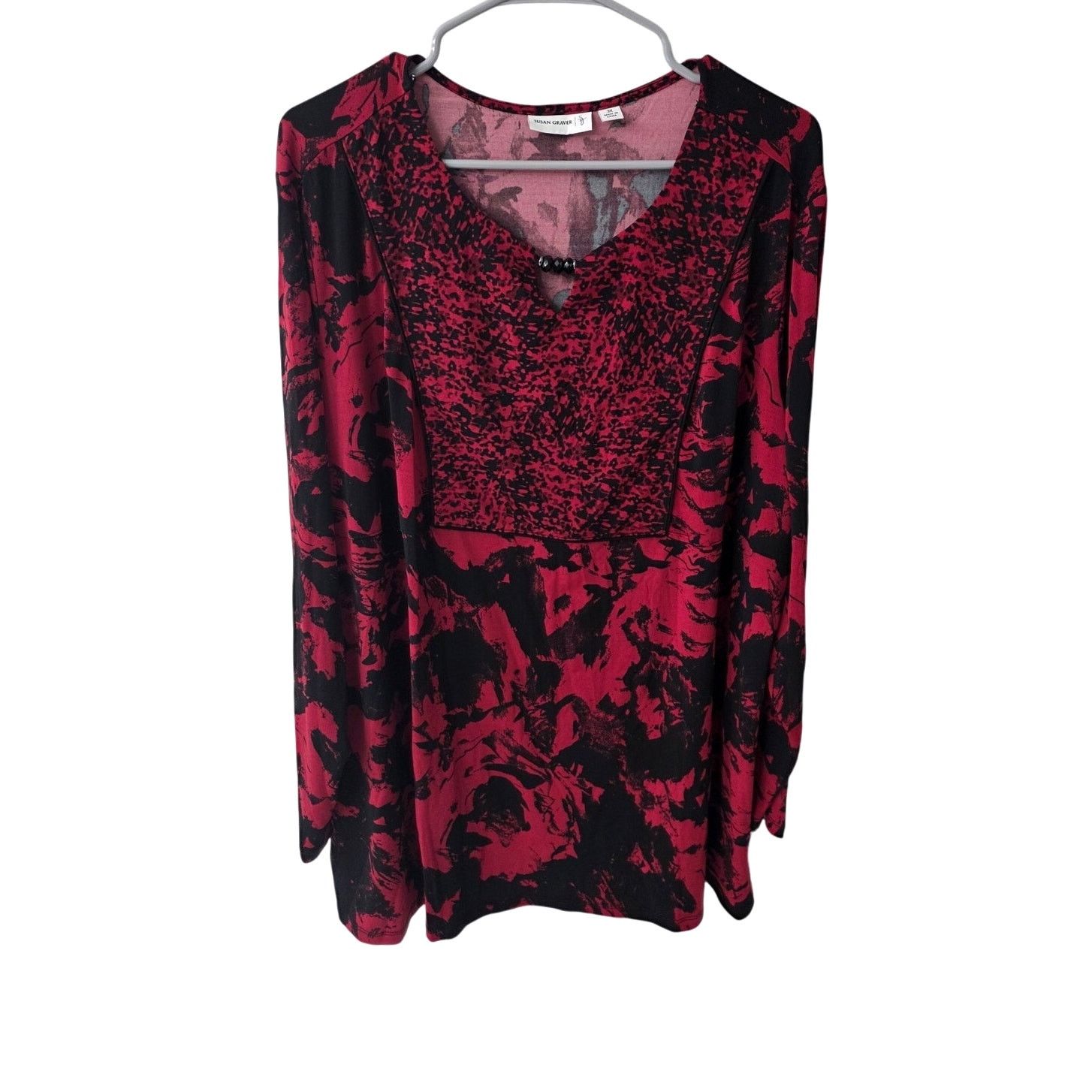 Other Susan Graver Red and Black Print Stretchy Blouse - 3X Size 3XL / US 20-22 - 1 Thumbnail