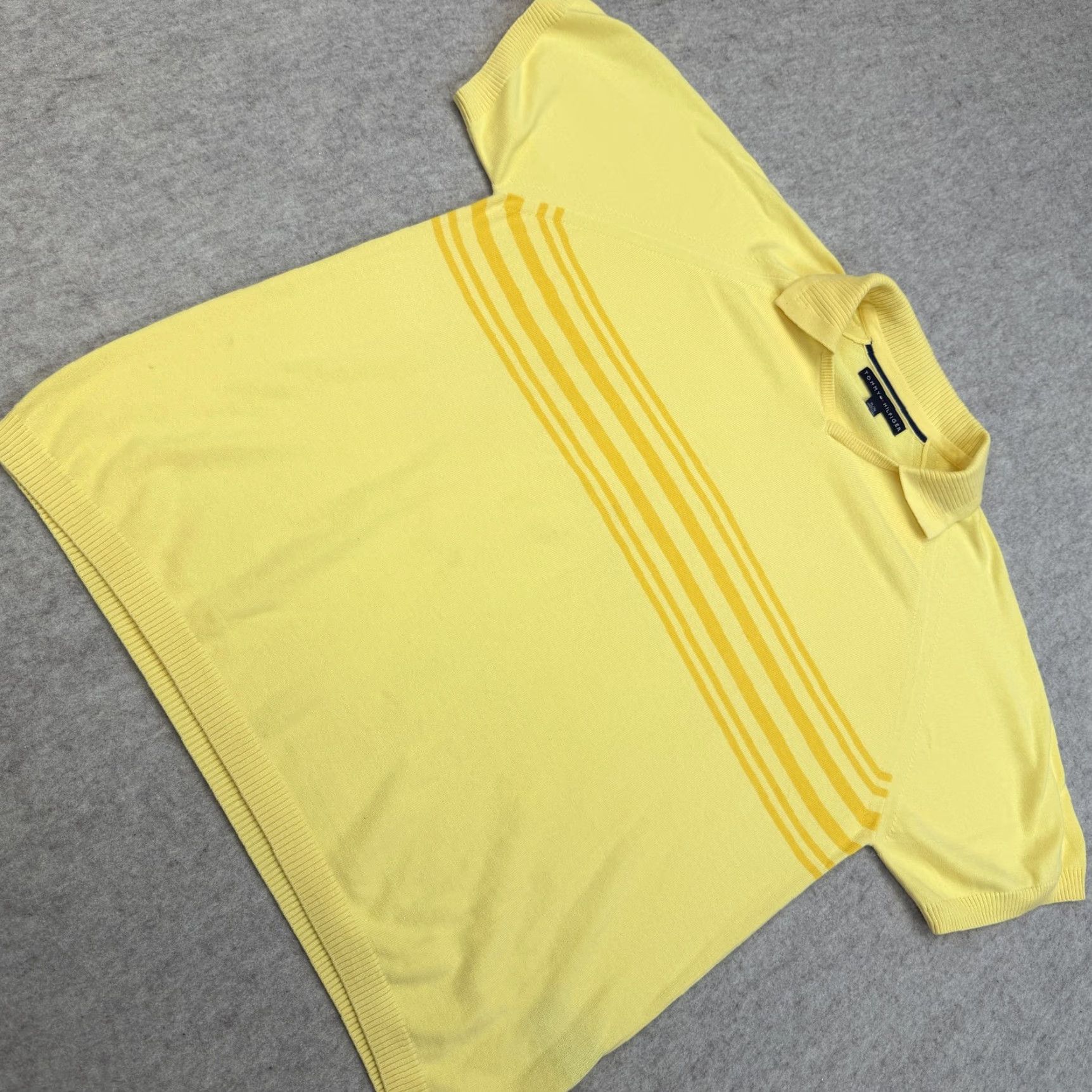 Tommy Hilfiger VINTAGE Tommy Hilfiger Sweater Mens XL Yellow Striped Collared Short Sleeve Knit Pullover Knit Style Tight-Knit Hong Kong Size US XL / EU 56 / 4 - 2 Thumbnail