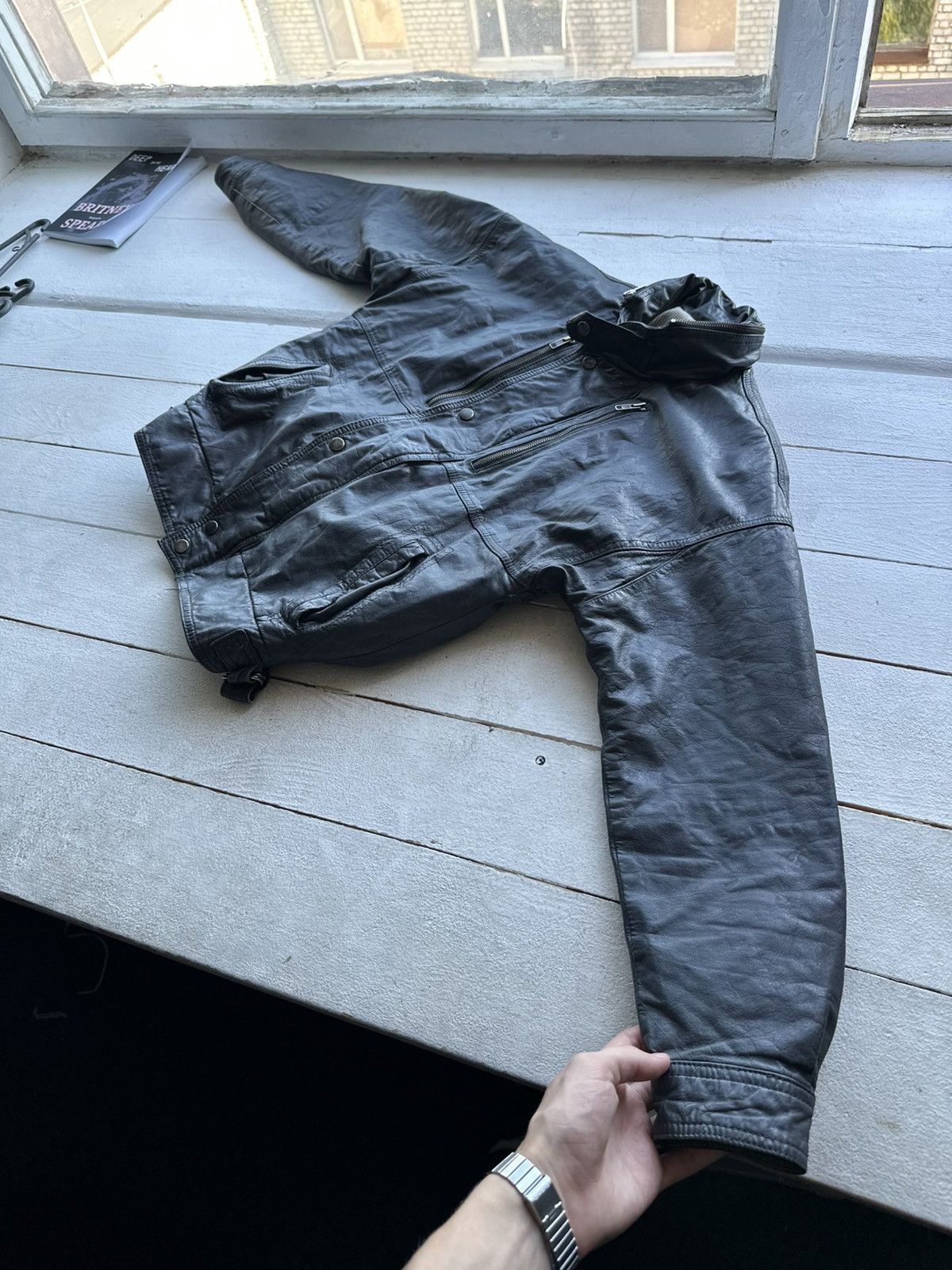 Other 🚨VNTG LEATHER JACKET AVANT GARDE ASYMMETRICAL DARK BLUE/GRAY Size US M / EU 48-50 / 2 - 2 Thumbnail