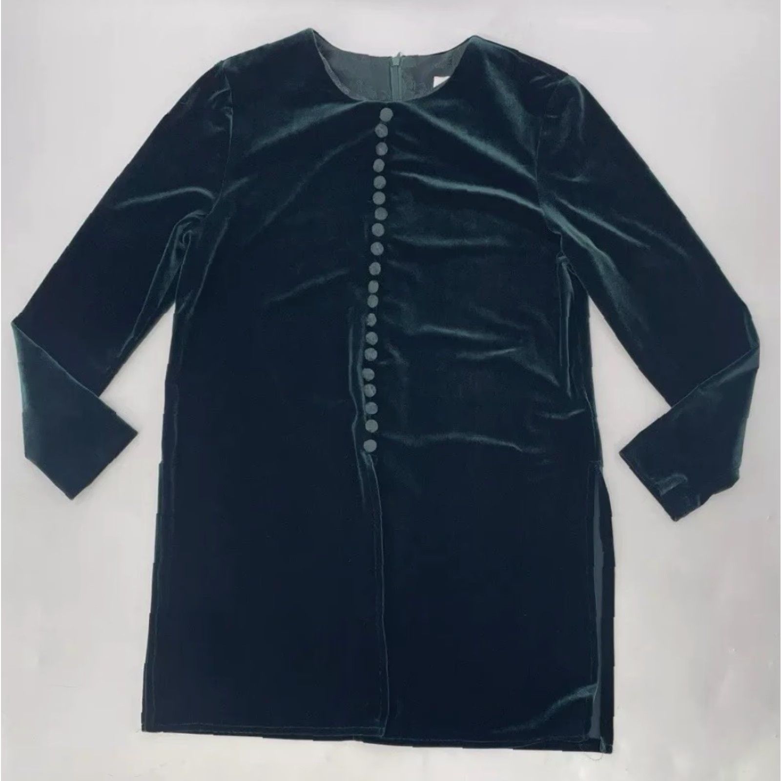 Velvet VINTAGE J.B.S. LTD Dark Green Velvet Button Tunic Top Size 12 Womens Blouse Dressy 80s Holiday Party Formal Workwear Long Sleeve Velvet Spandex Rayon Size XL / US 12-14 / IT 48-50 - 3 Thumbnail