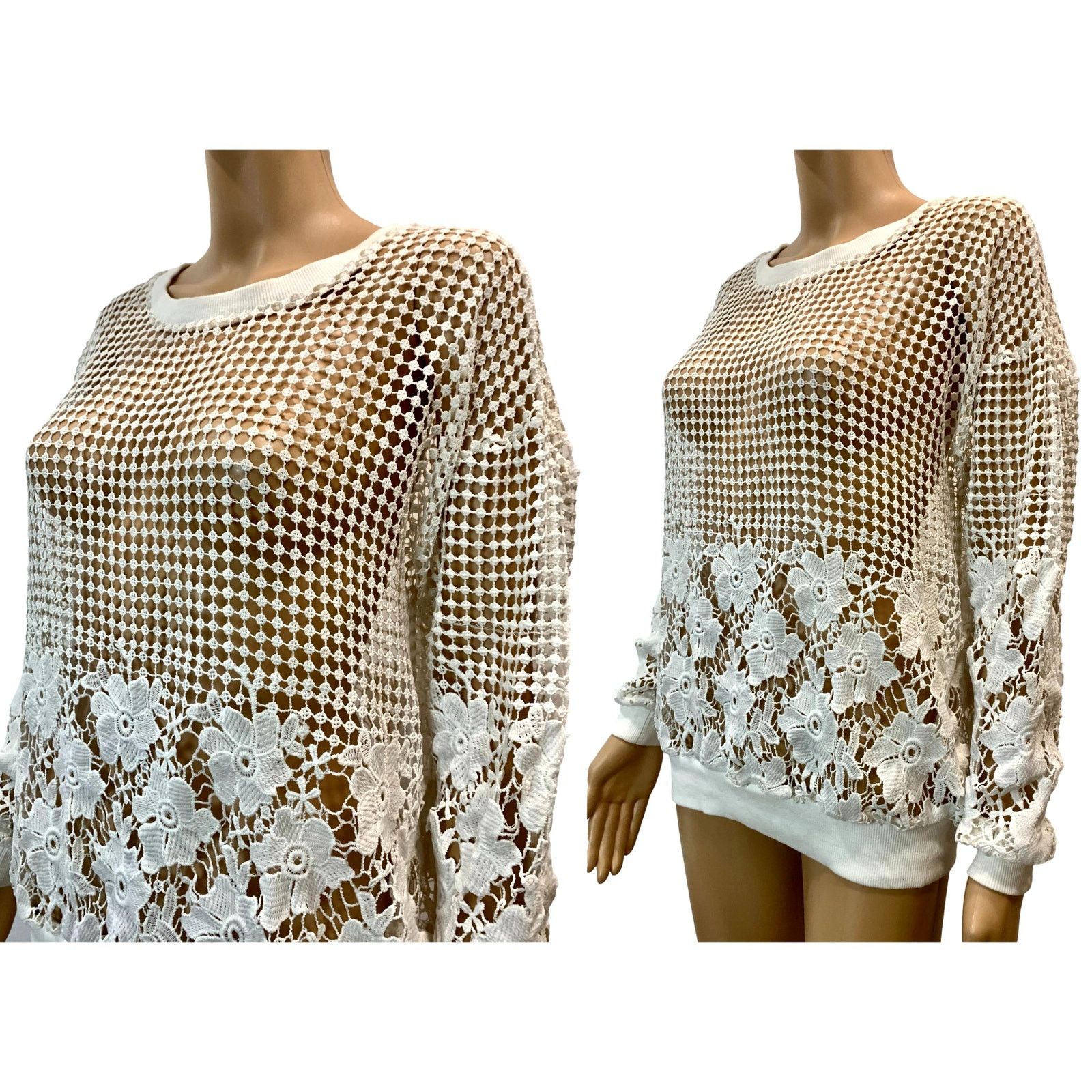 Other Bobeau White Floral Crochet Sheer Pullover Sweater | M Size M / US 6-8 / IT 42-44 - 6 Thumbnail