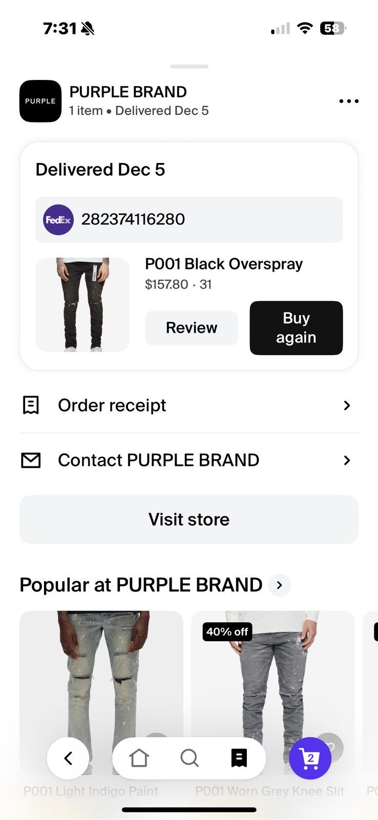 Purple Brand Purple Brand P001 Black overspray Size US 31 - 7 Thumbnail