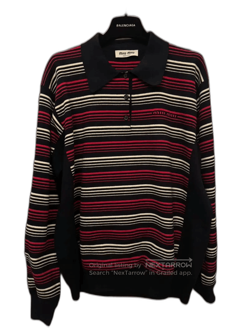 Miu Miu miumiu 23fw Black and red striped polo sweater. Size US M / EU 48-50 / 2 - 1 Thumbnail