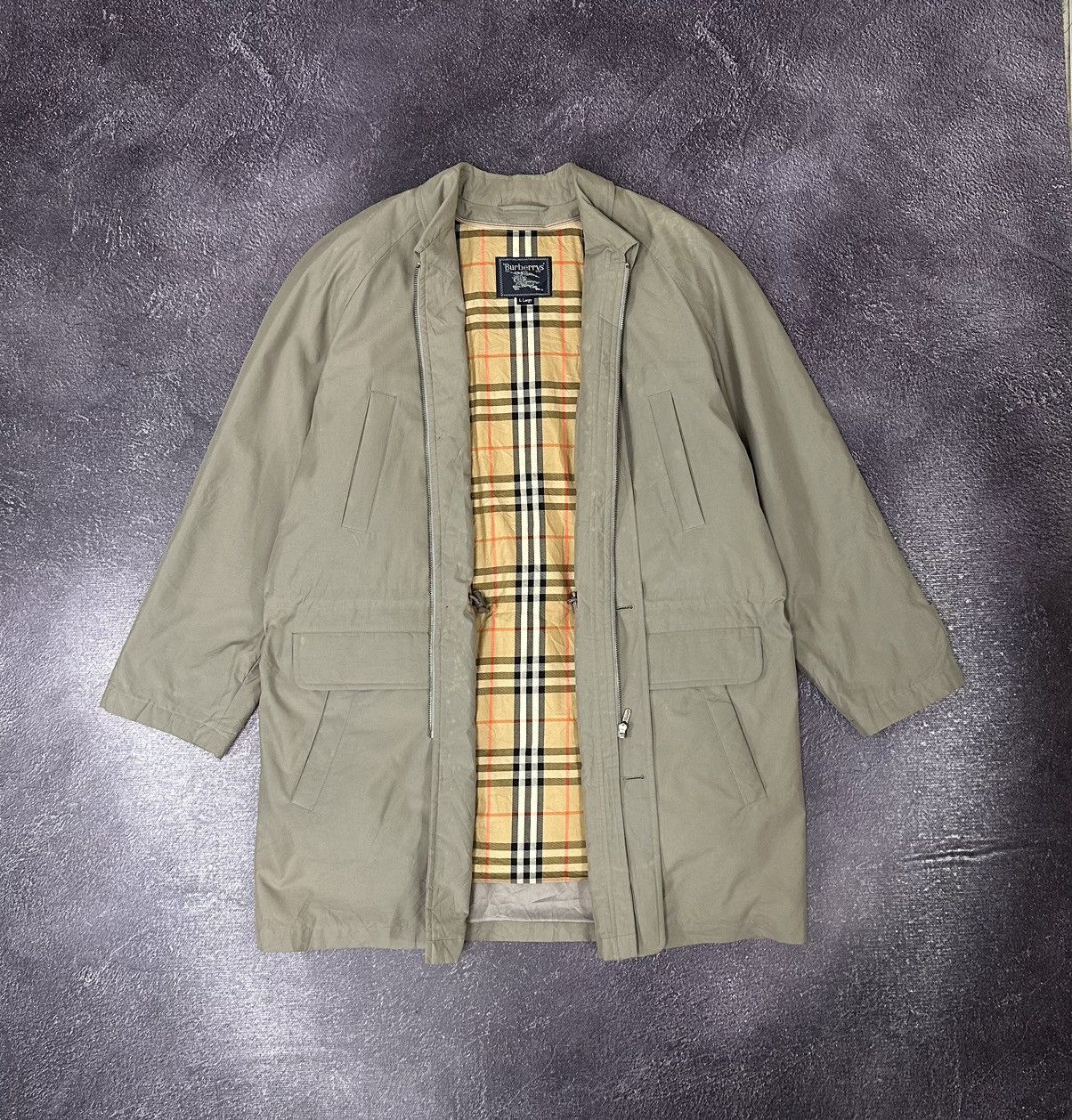 image of Vintage Burberry Nova Check Luxury Down Korean Parka Jacket in Grey, Men's (Size Large)