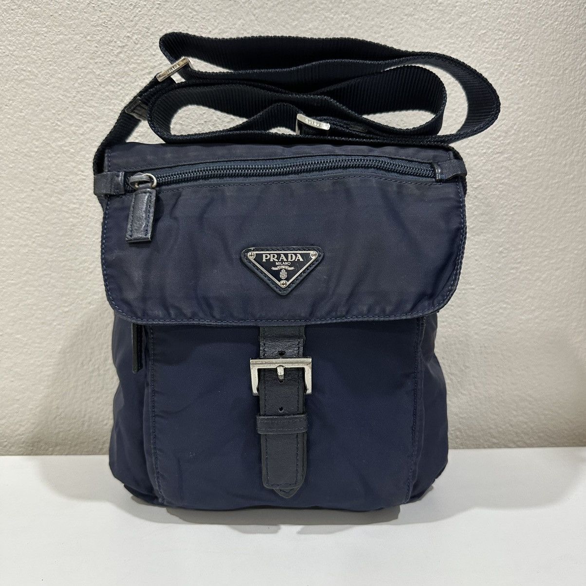 Prada AUTHENTIC PRADA VITELLO TRIMMED TESSUTO DOUBLE BUCKLE BAG Size ONE SIZE - 3 Thumbnail