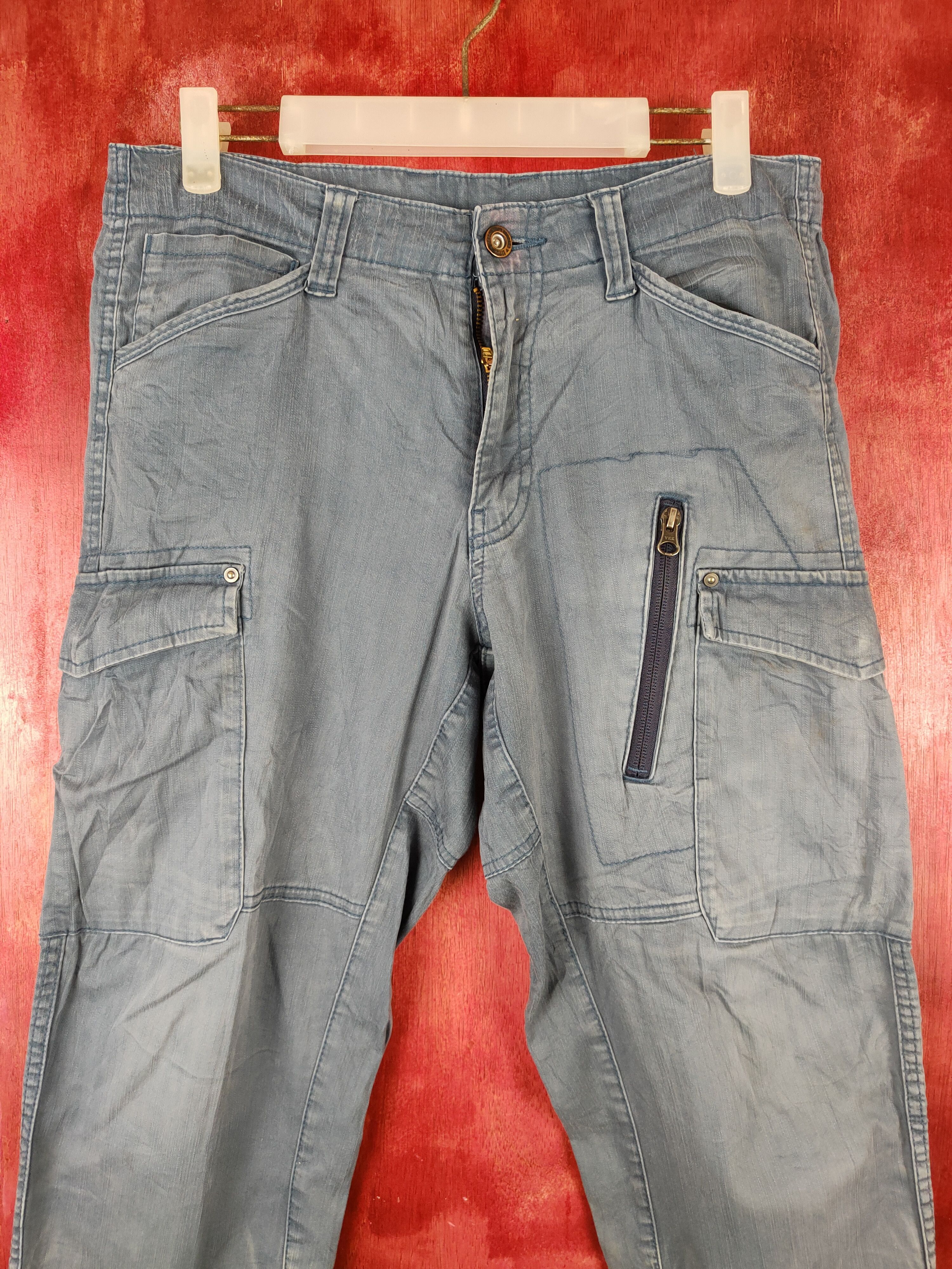 Japanese Brand Genba-Xebec Blue Multipocket Tactical Cargo Pants #S1304 Size US 31 - 2 Thumbnail