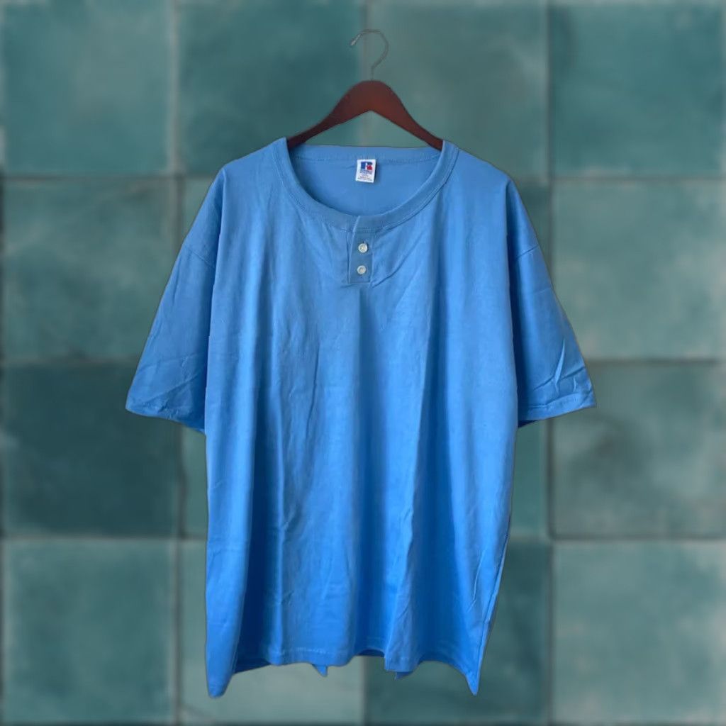 Russell Athletic VINTAGE Russell Athletic Henley T-Shirt Mens 3XL Blue 1990s Deadstock NWOT USA 90s Shirt Mens Mens Size US XXL / EU 58 / 5 - 1 Thumbnail