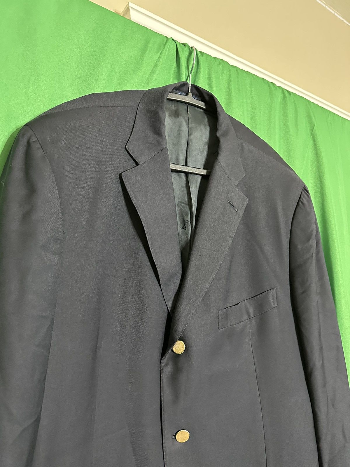 Isaia Navy gold button Super 150s blazer jacket Italy Size 44R - 2 Thumbnail