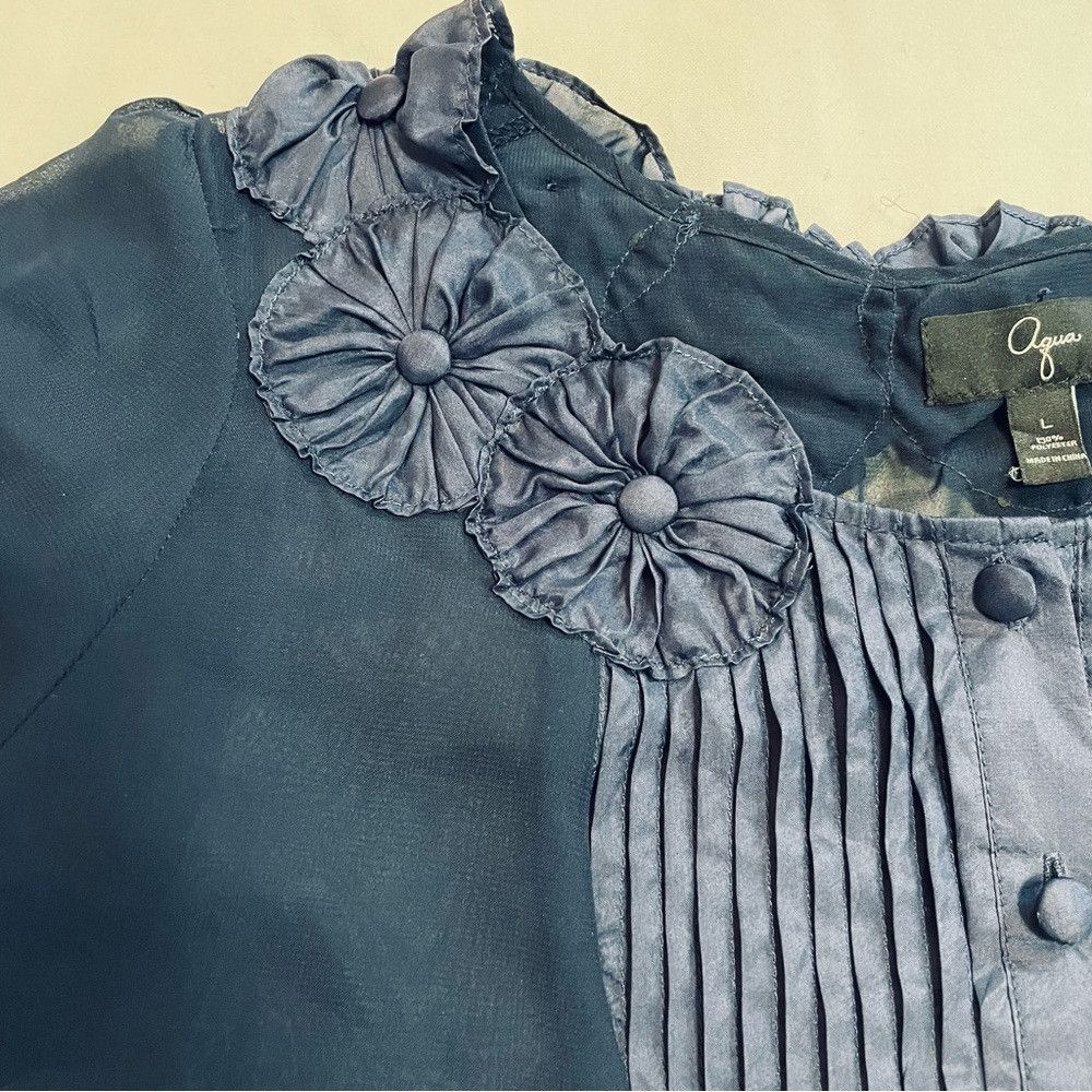Other Aqua Navy Sheer Short Sleeve Blouse Size L Size L / US 10 / IT 46 - 8 Thumbnail