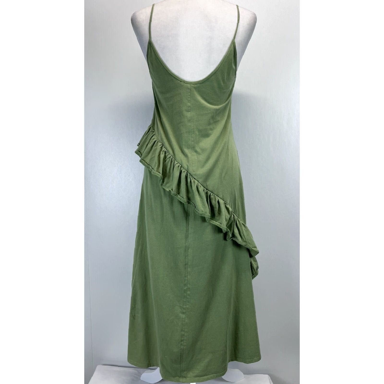 Zara Zara Ruffled Tank Midi Dress, Green, Adult Small, Women's Size S / US 4 / IT 40 - 3 Thumbnail