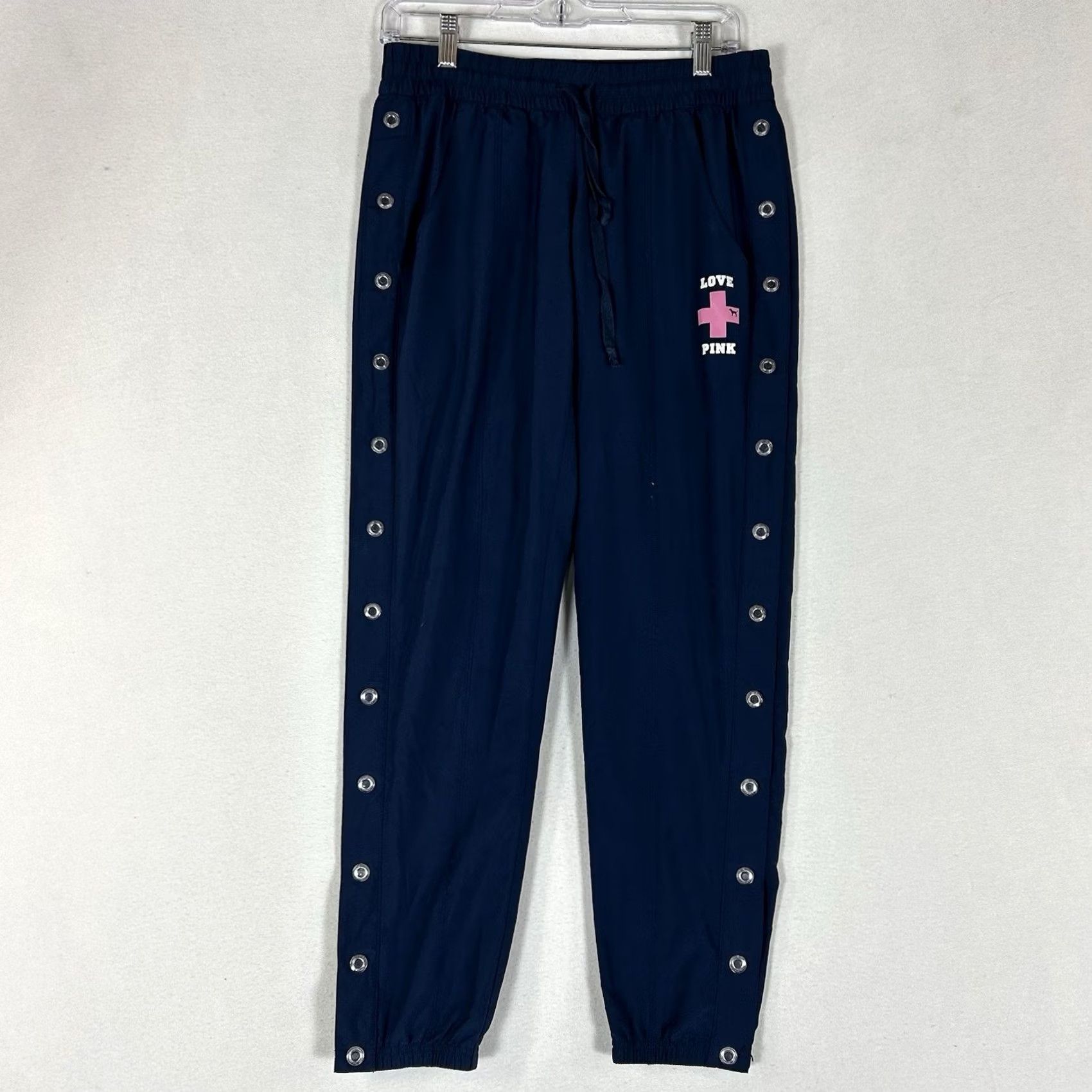 Pinko VINTAGE Y2k Victoria’s Secret Lifeguard Love Pink Tear Away Snap Pants Womens XS PINK Drawstring Pockets Blue Size 26" / US 2 / IT 38 - 2 Thumbnail