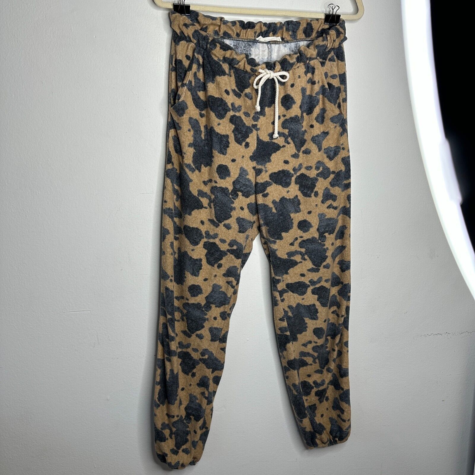 Other Entro Tan Black Cheetah Drawstring Jogger Pants Pockets L Size 34" / US 12 / IT 48 - 2 Thumbnail