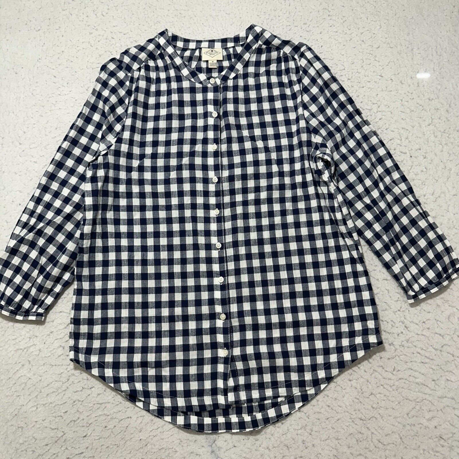 St. Johns Bay St. John's Bay Medium Navy Blue White Gingham Shirt Blouse Size M / US 6-8 / IT 42-44 - 1 Thumbnail