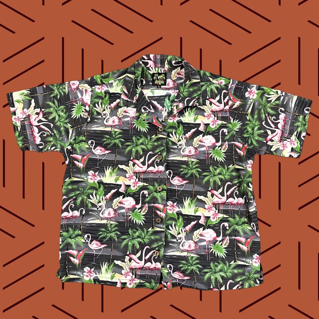 Vintage VINTAGE BENNYS Shirt Womens XL Gray Flamingo Hawaiian Button Up Short Sleeve Made in USA Size M / US 6-8 / IT 42-44 - 1 Thumbnail