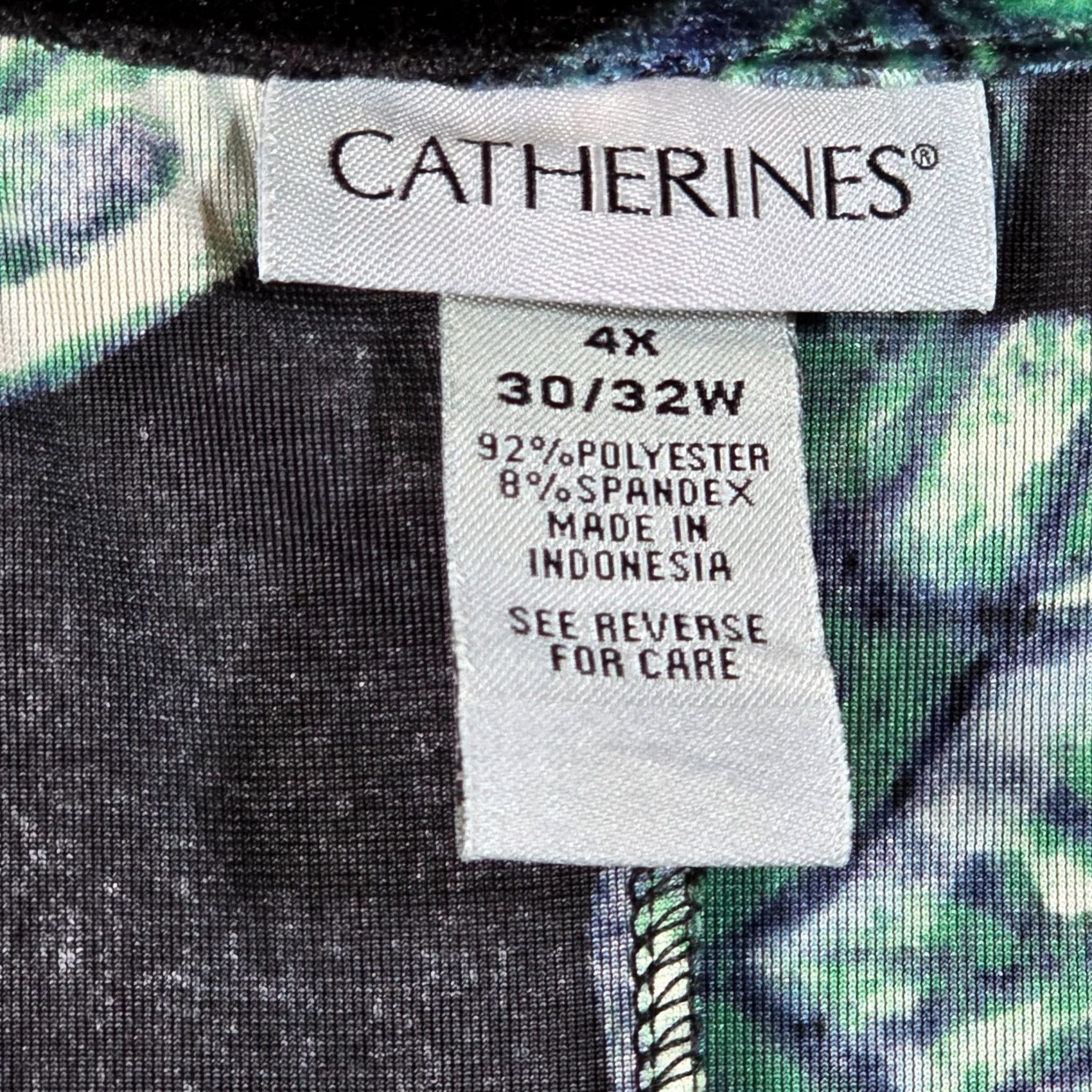 Vintage Catherine's Top Womens 4X Black Green Velour Floral Stretch Casual Career Blouse Size XXL / US 16-18 / IT 52-54 - 4 Thumbnail