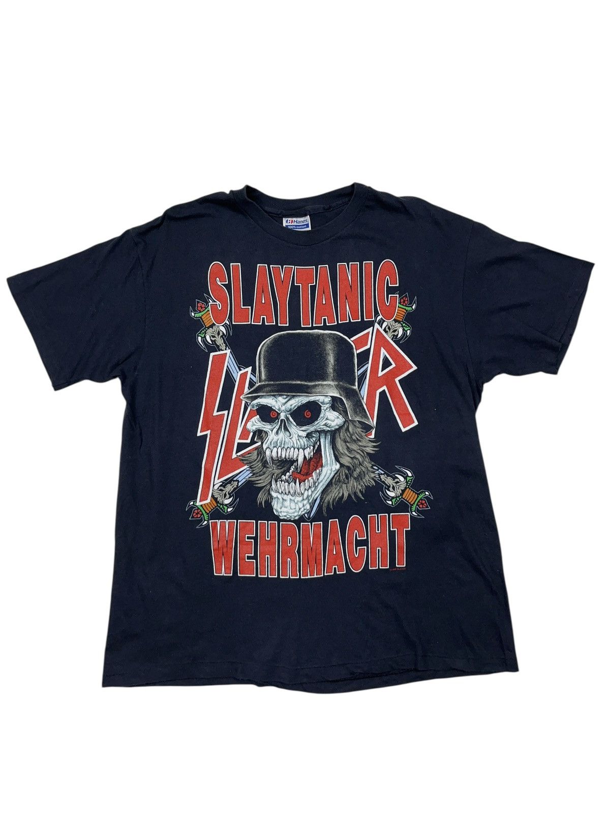 Slayer Vintage 1989 Slayer Slaytanic Wehrmacht Sacrifice Tour Shirt Size US XL / EU 56 / 4 - 1 Thumbnail