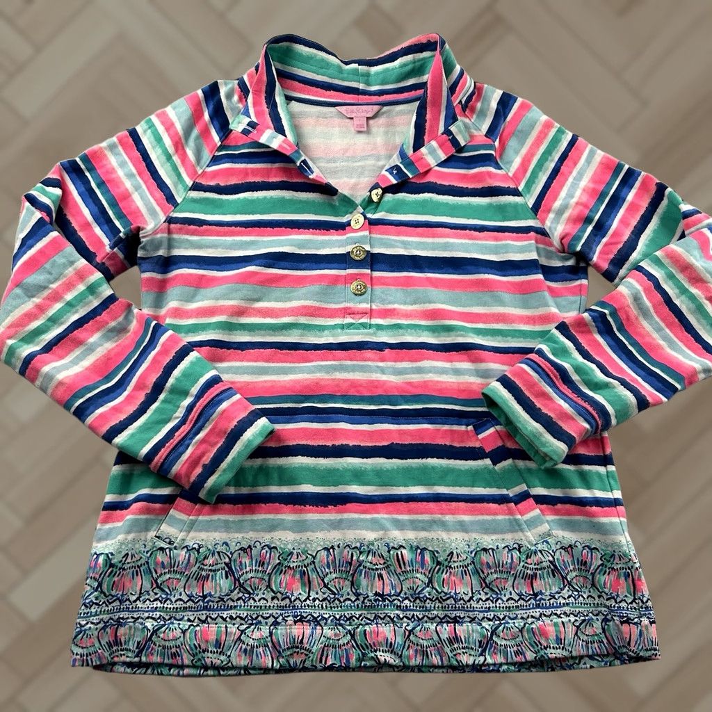 Lilly Pulitzer Lilly Pulitzer Striped Pullover Jacket Women's Large Multicolor Basic Jacket Size L / US 10 / IT 46 - 1 Thumbnail