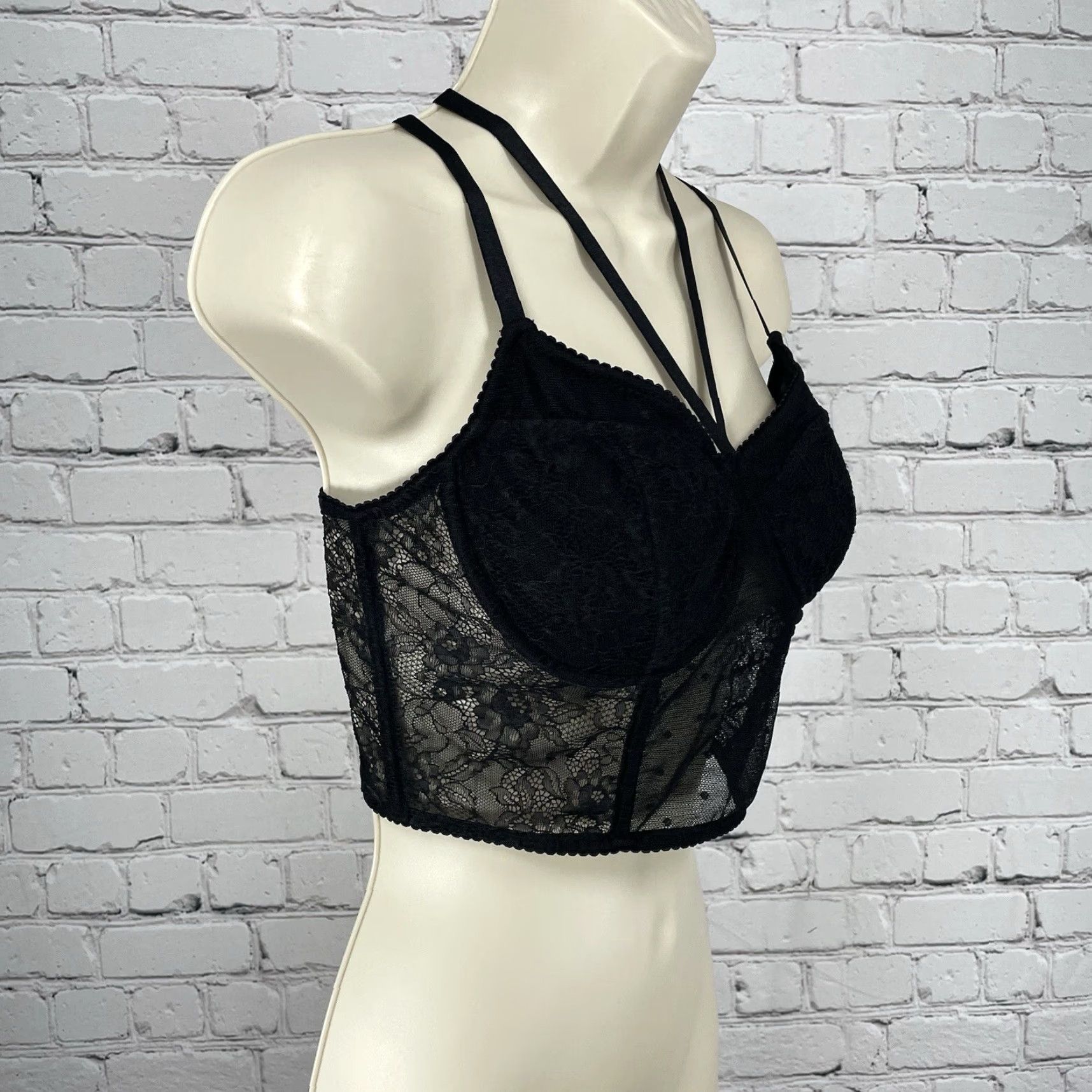 Express Express Bustier Bra Black Lace Underwire Padded Strappy Boned Size Small S Size S / US 4 / IT 40 - 7 Thumbnail