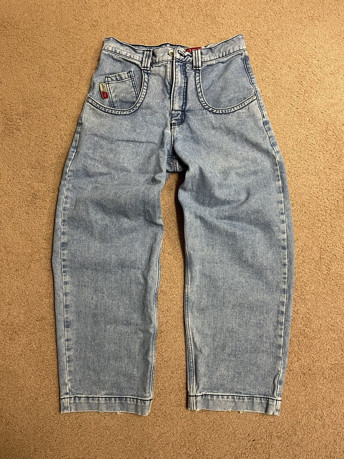 image of Light Blue Jnco “Low Down” Wide-Leg Y2K Baggy Jeans, Men's (Size 31)