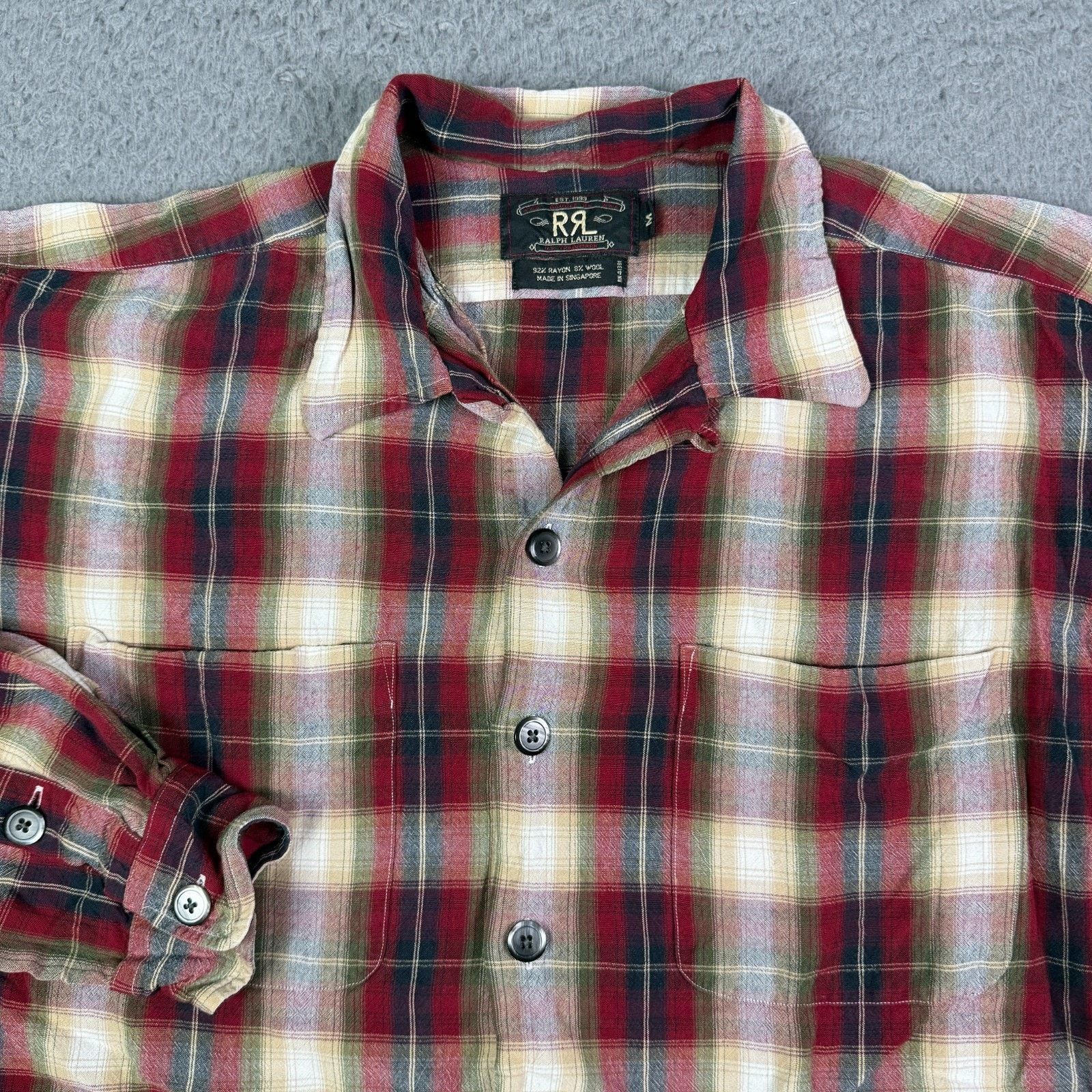 RRL Ralph Lauren × Ralph Lauren RRL Ralph Lauren Shirt Rayon Wool Loop Collar Shadow Plaid Size US M / EU 48-50 / 2 - 1 Thumbnail