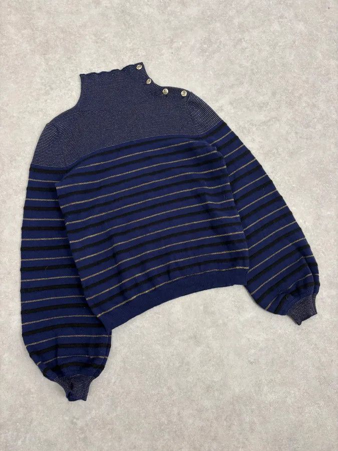 Vintage 2000s Sonia Rykiel Navy Striped Cashmere Sweater Size M / US 6-8 / IT 42-44 - 4 Thumbnail