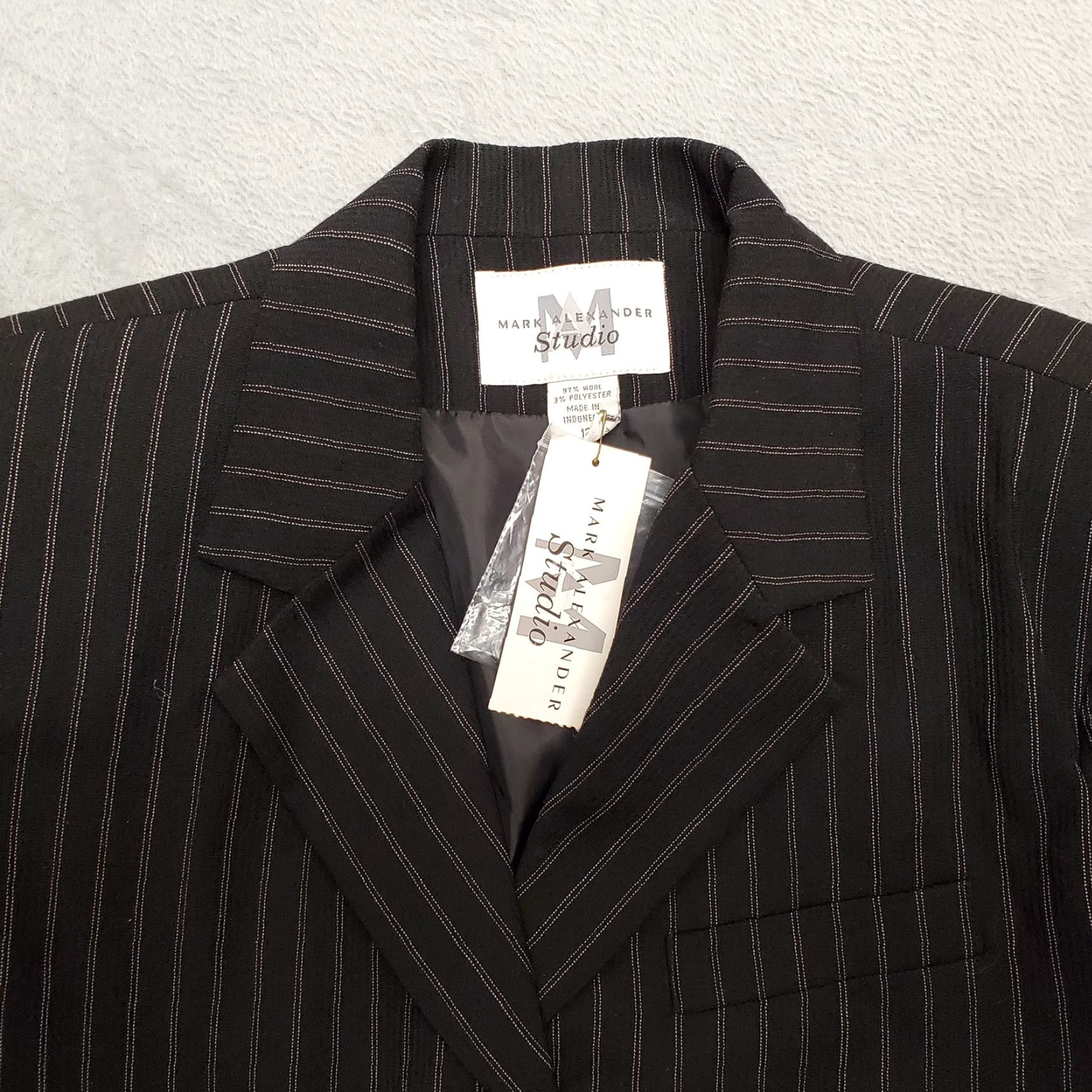 Vintage Mark Alexander Jacket Women Sz 12 Black Striped Classic Professional Wool Blazer Size XL / US 12-14 / IT 48-50 - 2 Thumbnail