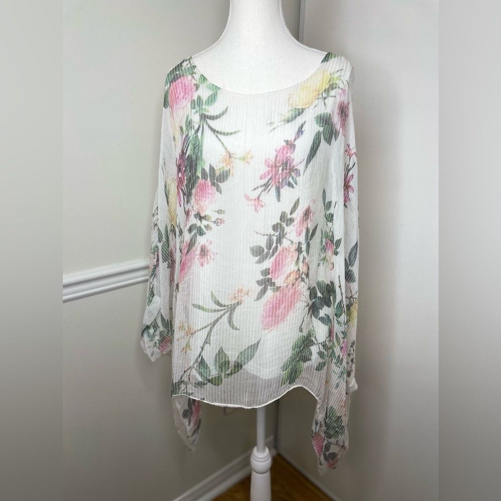 Other Made in Italy Silk Sheer Floral Overlay Cape Top Size XL / US 12-14 / IT 48-50 - 1 Thumbnail