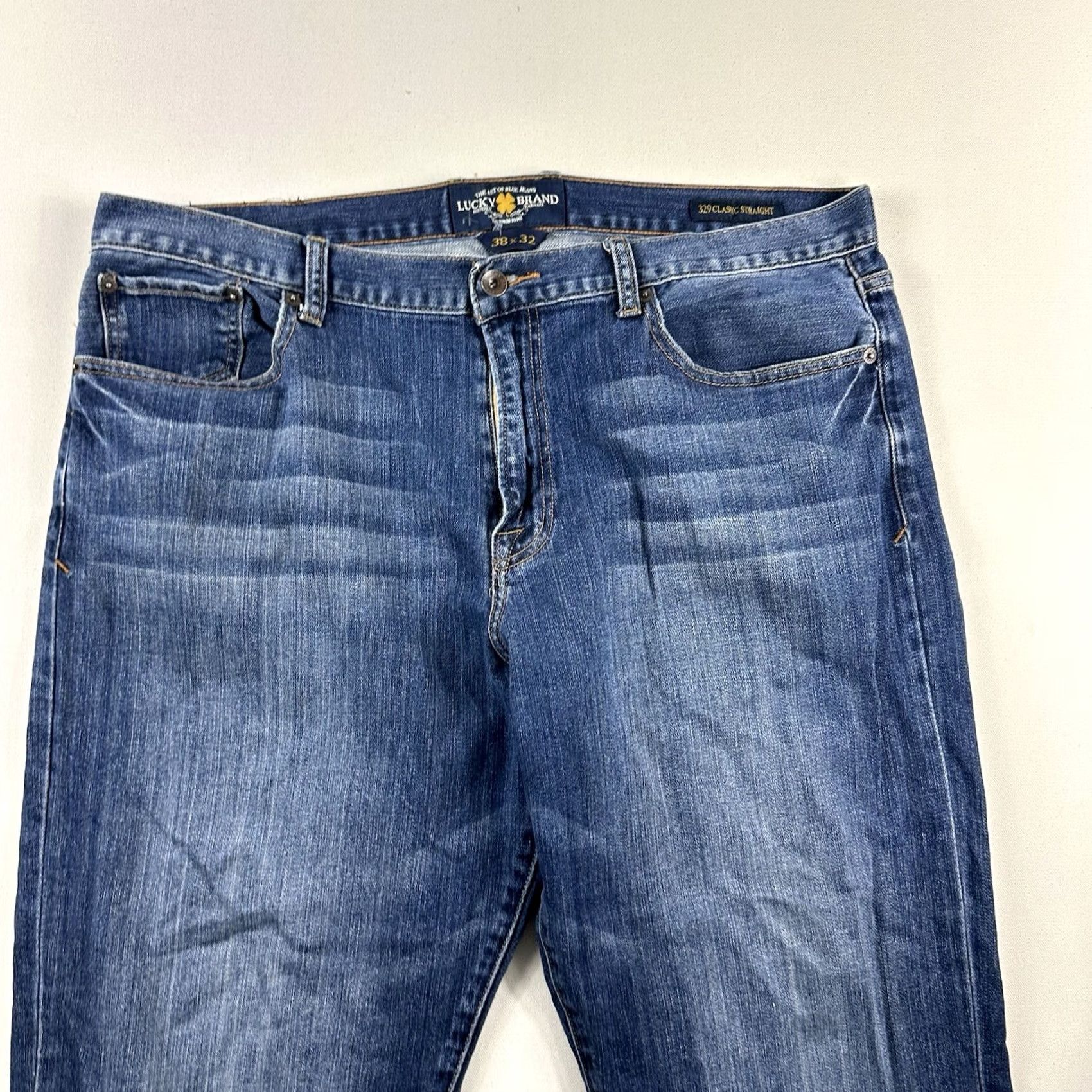 Lucky Brand Lucky Brand 329 Classic Straight Jeans Mens 38x24 Blue Dark Wash Denim Pants Regular Inseam 24 Stretch Pockets Logo Vintage No Rise Mid 10-12 Size US 38 / EU 54 - 3 Thumbnail
