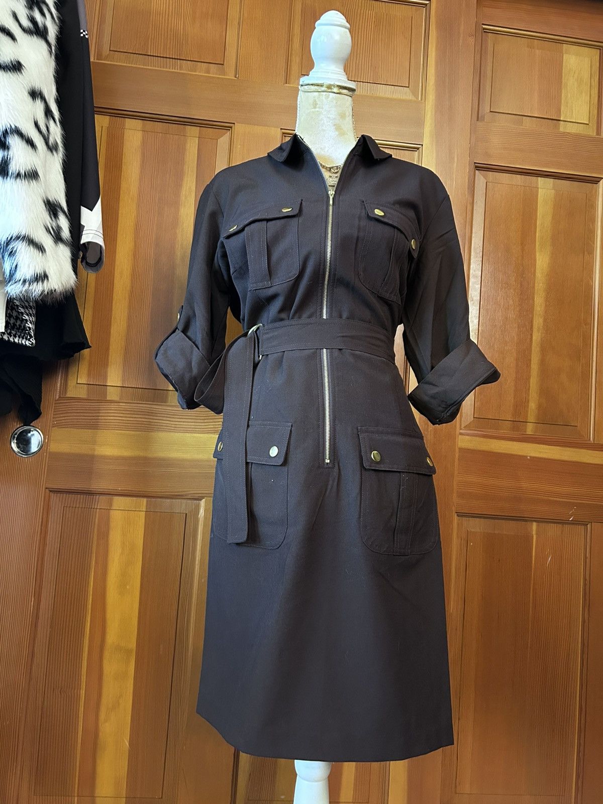 Designer × Other New! Women’s Brown SHARAGANO Belted Mini Dress. Size L / US 10 / IT 46 - 9 Thumbnail