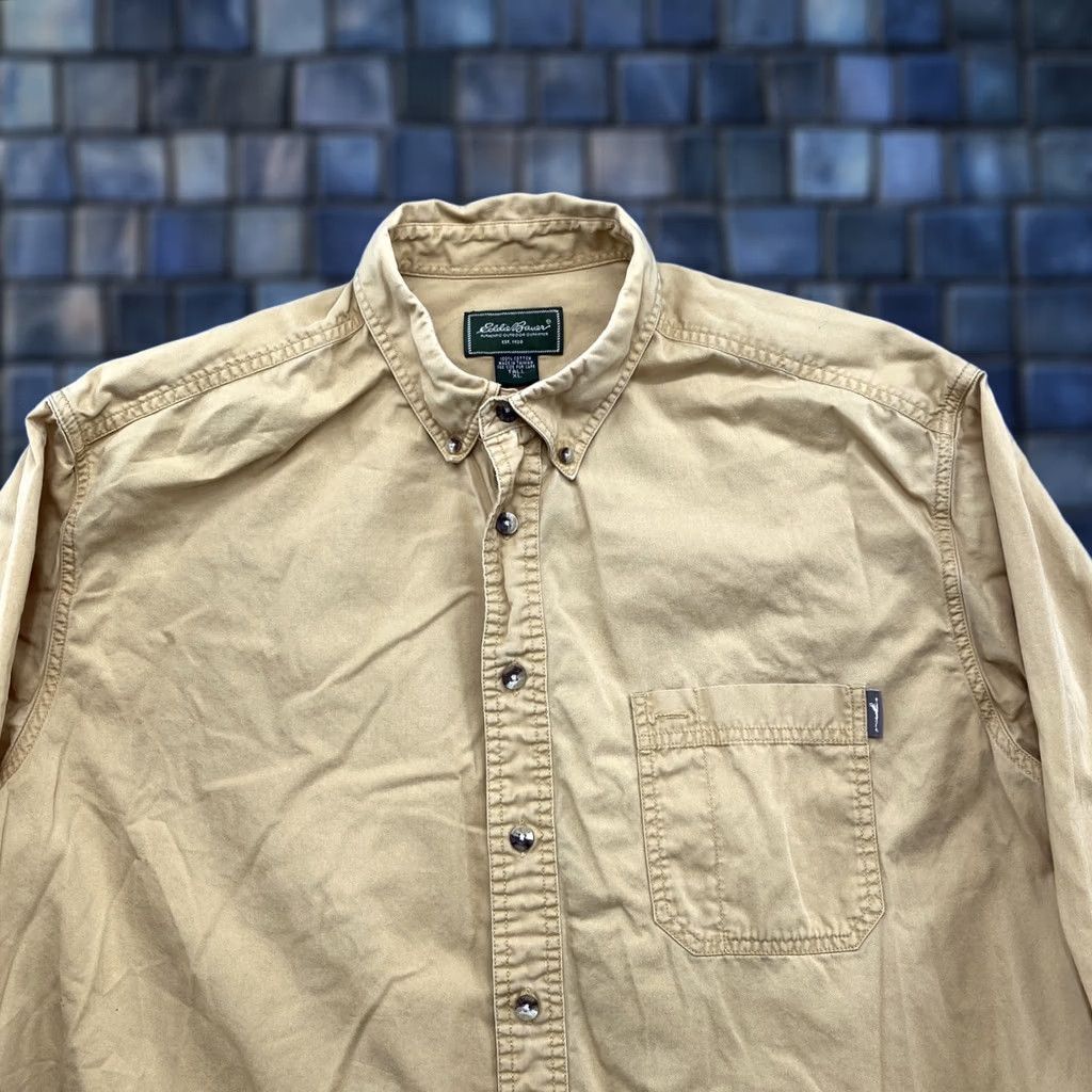 Eddie Bauer Eddie Bauer Button-Up Shirt Long Sleeve Mustard Yellow XL Tall Men's Collared Button-Up Shirt 90s Outdoor Pockets Size US XL / EU 56 / 4 - 1 Thumbnail