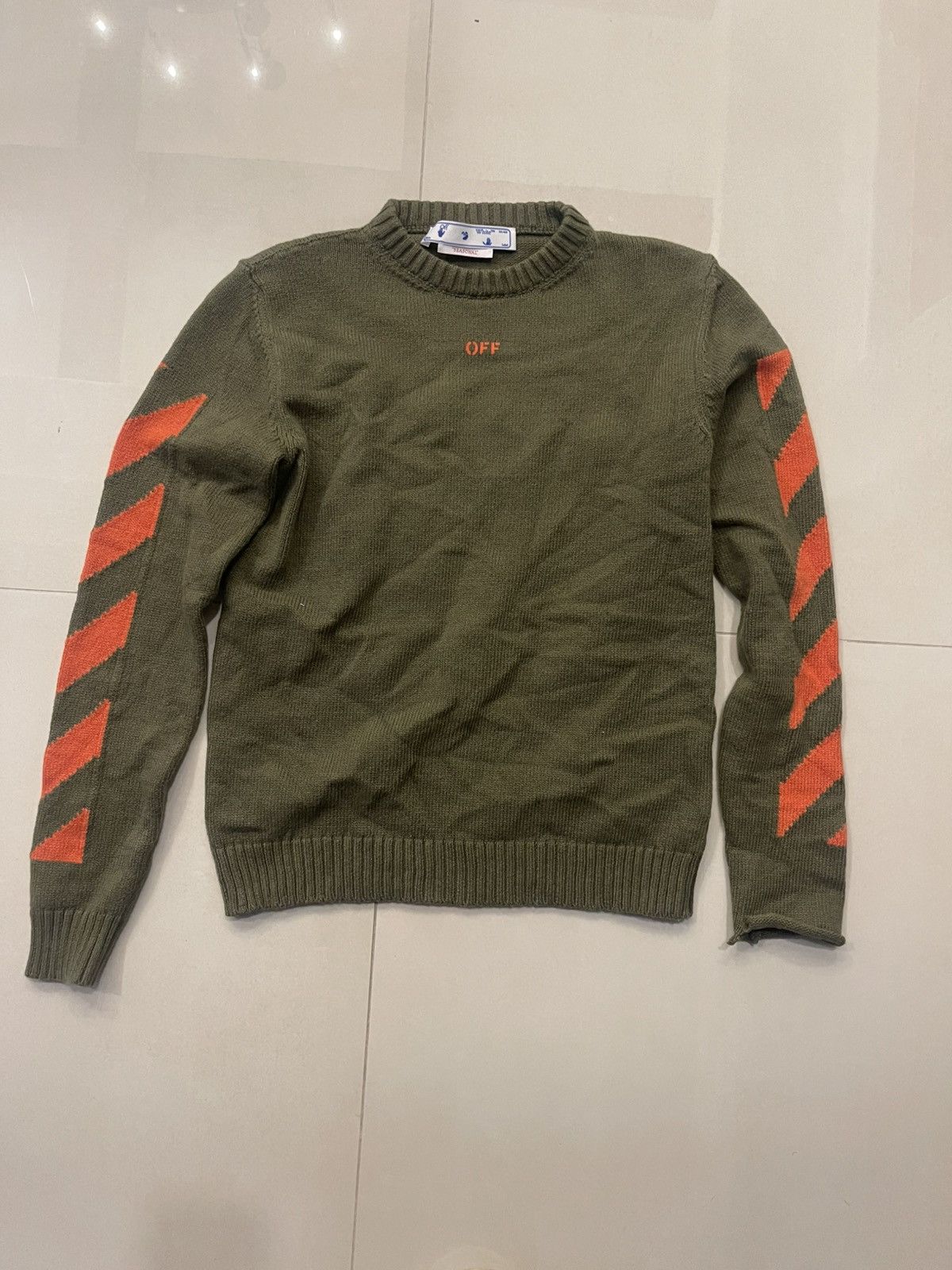 Off-White Off white khaki diagonal arrow knit crew neck Size M / US 6-8 / IT 42-44 - 1 Thumbnail