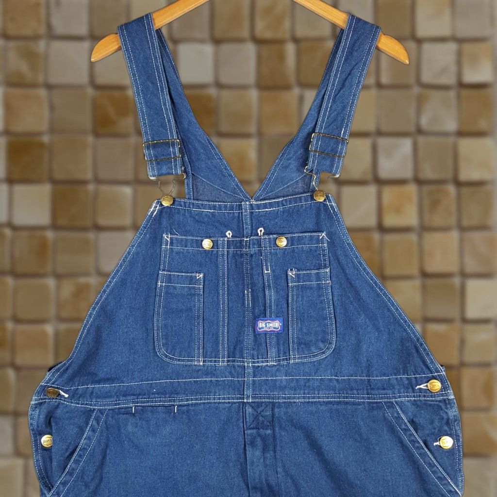 Vintage VINTAGE Big Smith Carpenter Bibs Jeans Denim Workwear 42 Mens 5-Pocket Design Blue Cotton Overalls Bibs 27in Inseam 80s 90s Retro Workwear Size US 42 / EU 58 - 1 Thumbnail